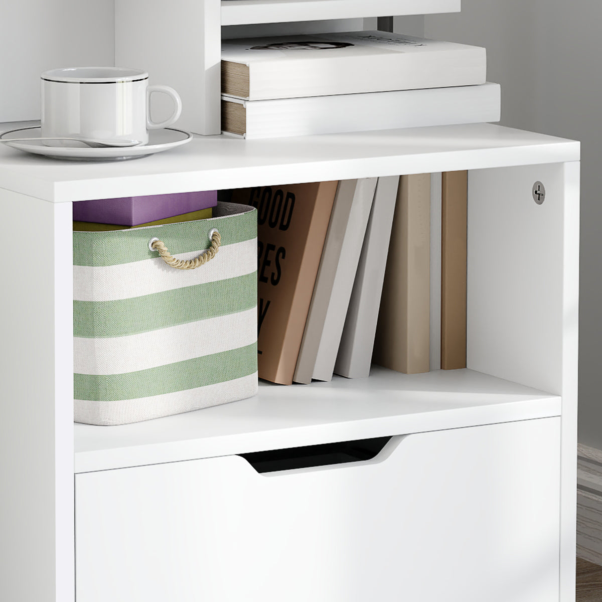 HOMCOM Modern Bedside Table, Nightstand with Drawer, Shelf, Bedside Cabinet for Bedroom, Living Room, White