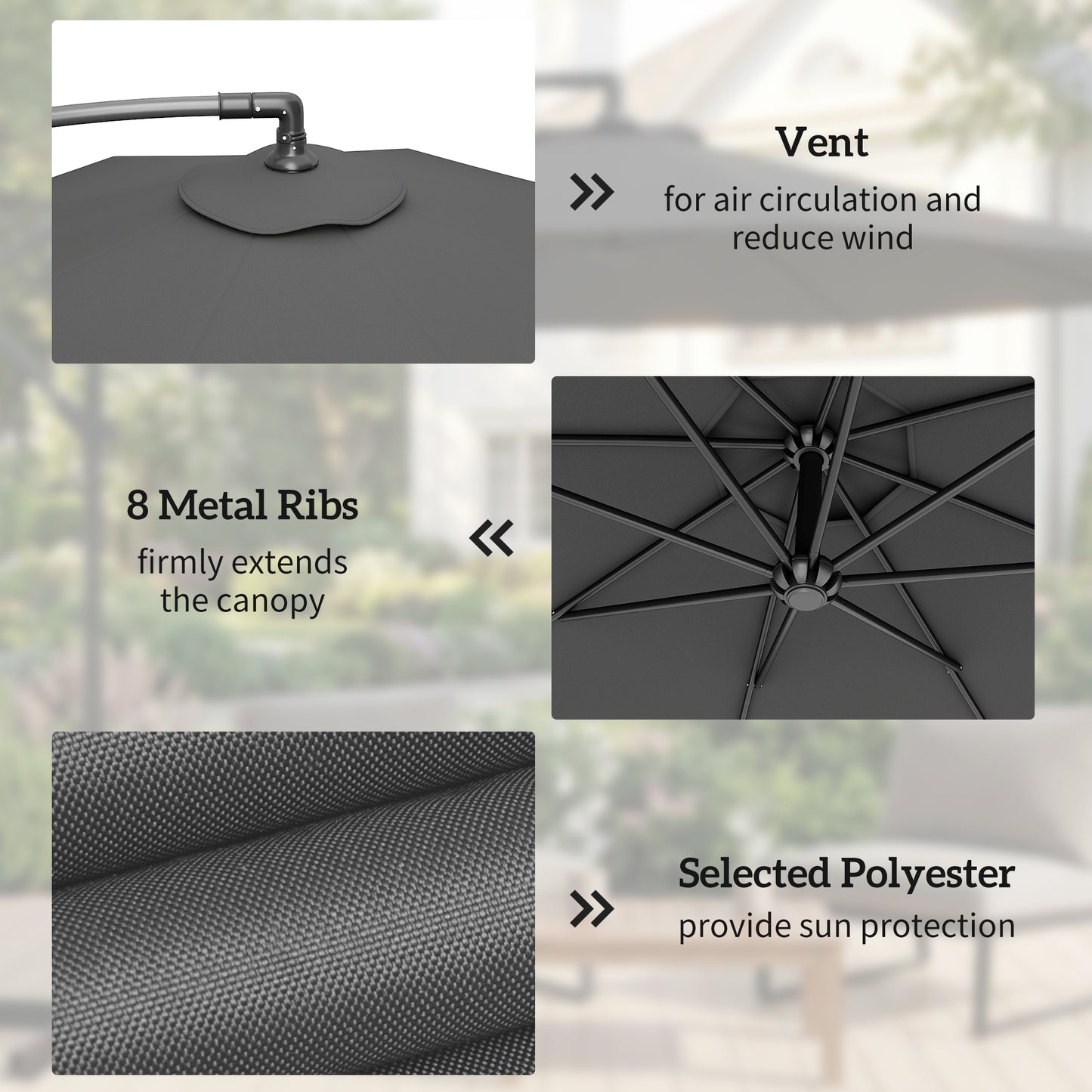 Outsunny 3m Overhanging Cantilever Parasol, with Cross Base - Grey
