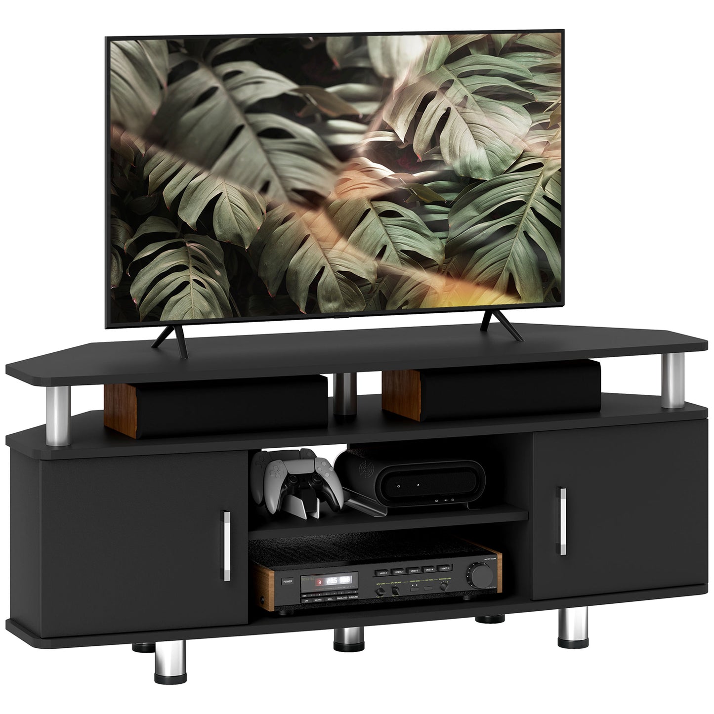 HOMCOM TV Unit Cabinet for TVs up to 55 Inches with Storage Shelves and Cupboard, Entertainment Centre for Living Room, Black Default Title