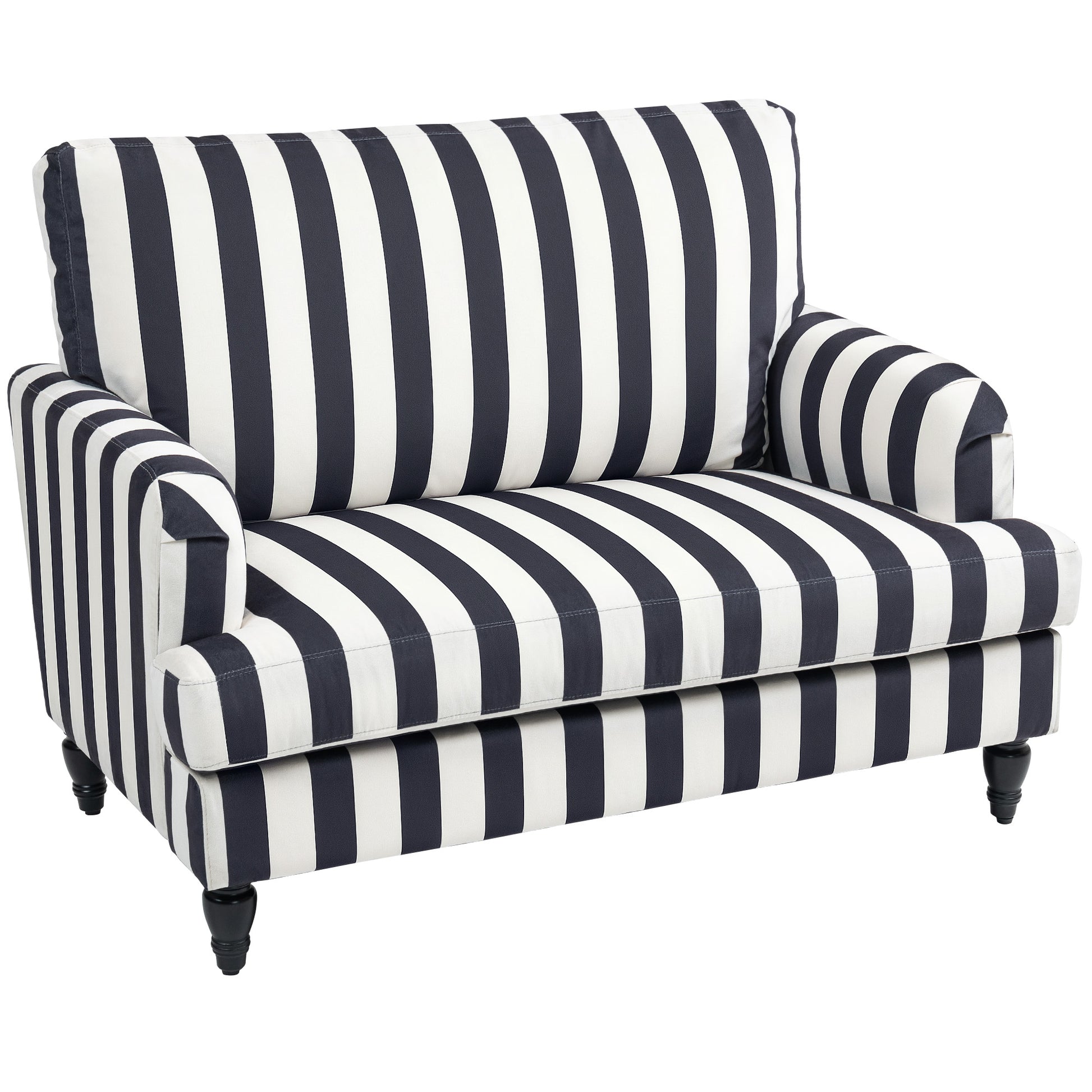 HOMCOM Modern Cuddle Chair, Velvet Single Sofa Armchair with Stripe, Turned Legs and Wide Seat, Upholstered Snuggle Chair for Living Room, Bedroom, Black and White Default Title