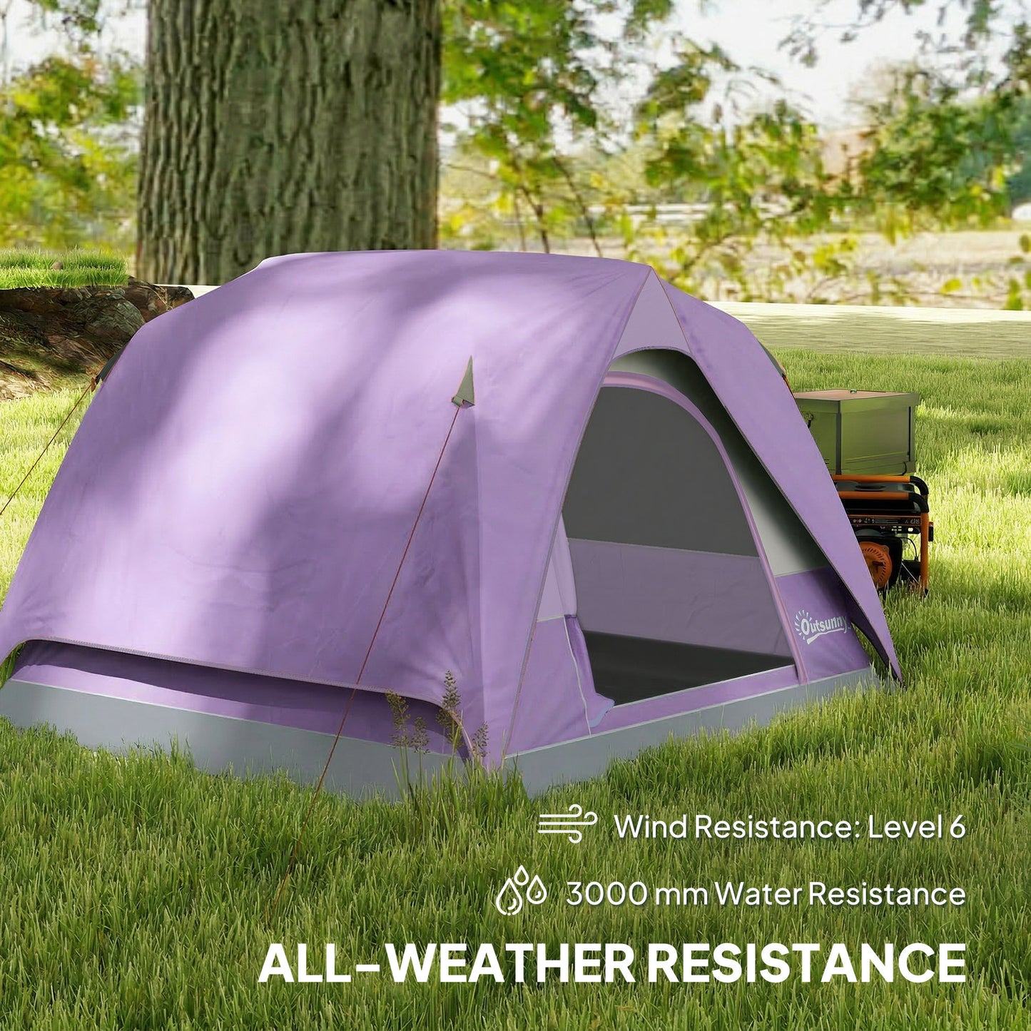 Outsunny 3-4 Person Camping Tent, Easy Set Up 3-4 Man Tent w/ Sewn-in Groundsheet, Waterproof Dome Tent w/ Mesh Windows