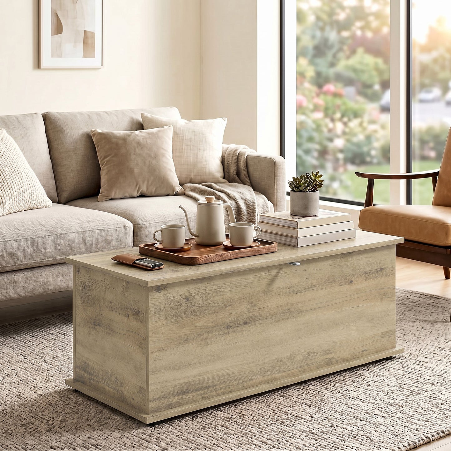 HOMCOM Large 114L Storage Chest Grey Wood Bench Trunk with Safety Lid for Bedroom Hallway and Living Room 100 x 40 x 40cm