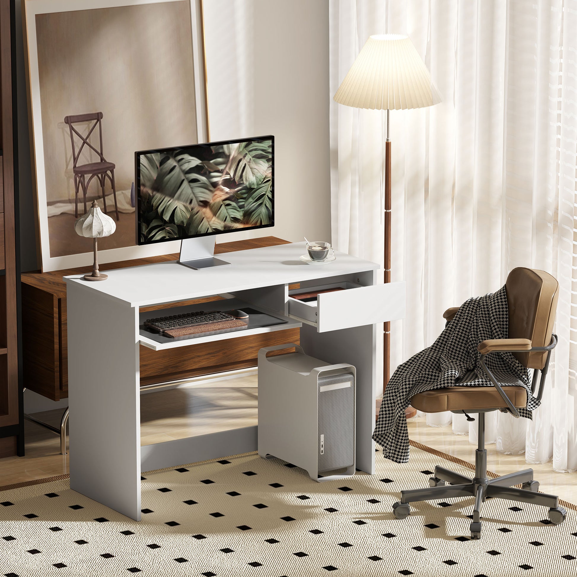 <ul style="list-style:disc;margin-left:15px;"><li>Saving desktop space: Under the bedroom desk there is a keyboard tray and a drawer for the keyboard and other items
