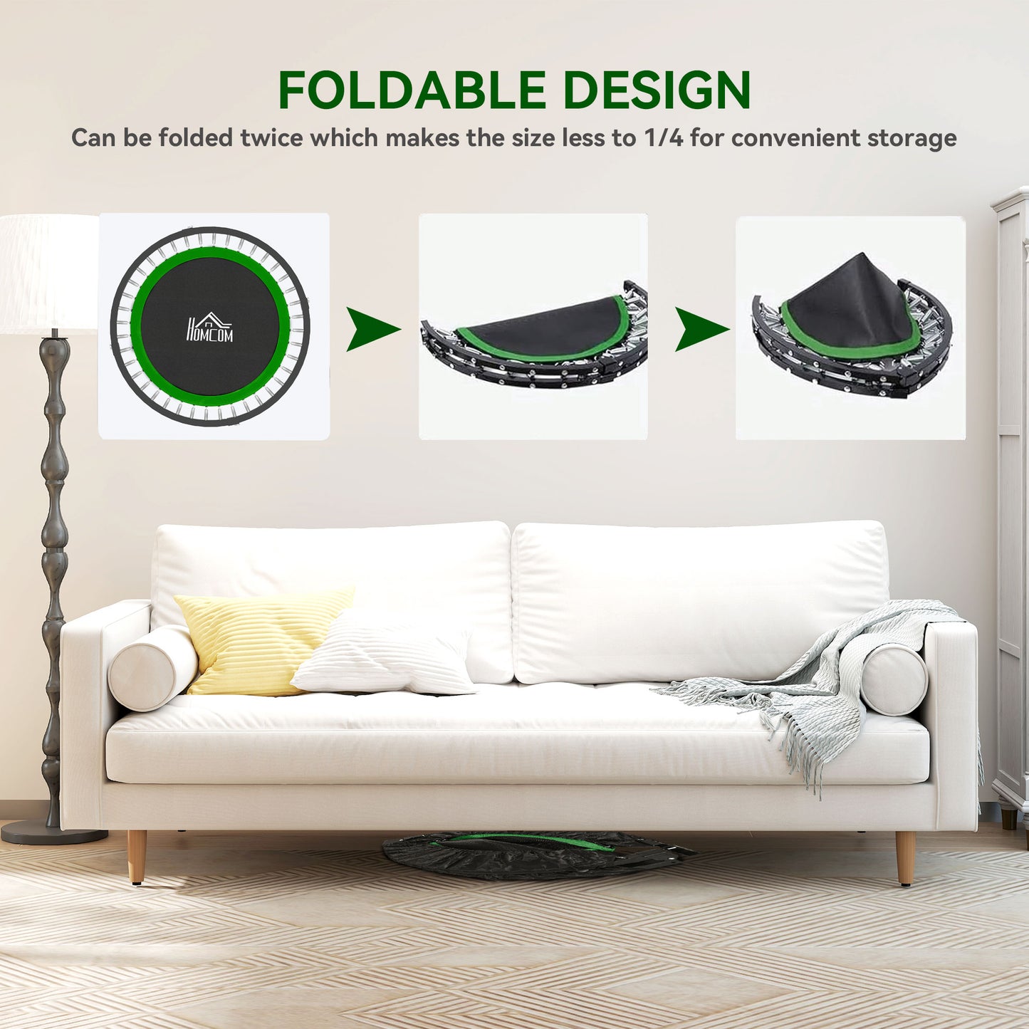 HOMCOM 40" Foldable Mini Fitness Trampoline, with Adjustable Foam Handle, Green - LiamsBargains.co.uk