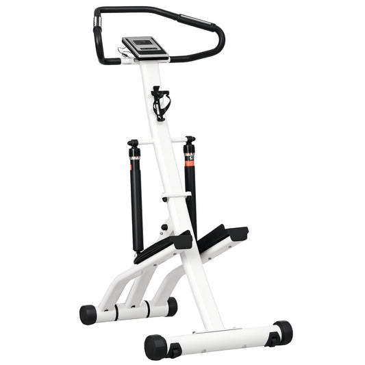 SPORTNOW Stepper Machine for Home, Foldable Stair Stepper with 12-Level Hydraulic Resistance, Stair Climber with LCD Monitor, Heart Rate Sensor and Drink Holder, White and Black