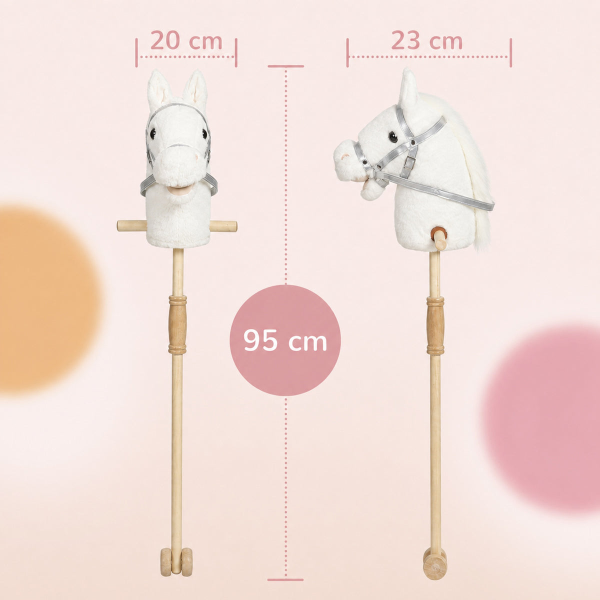 AIYAPLAY Hobby Horse with Wood Wheels, Stick Horse with Grip Handle, Hoofbeats Neighing, Gift for Imaginative Play, 95 cm, White