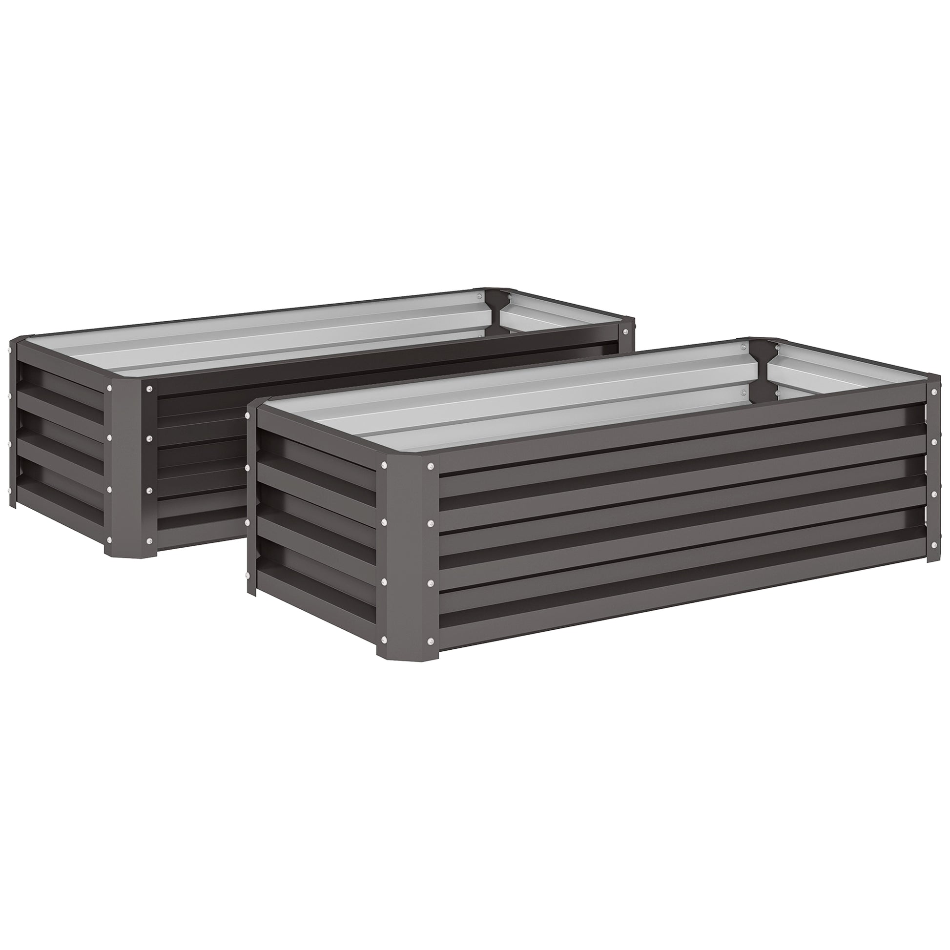 Outsunny Set of Two 110 x 50cm Steel Planter Boxes - Dark Grey