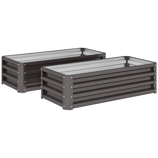 Outsunny Set of Two 110 x 50cm Steel Planter Boxes - Dark Grey