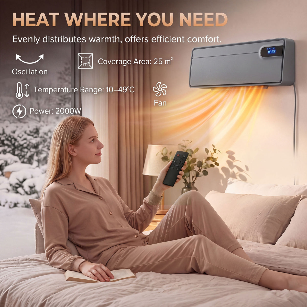 HOMCOM Smart Electric Heater, 2000W Ceramic Wall Space Heater, App Wifi Enabled, Oscillation Fan, Adjustable Thermostat, Grey
