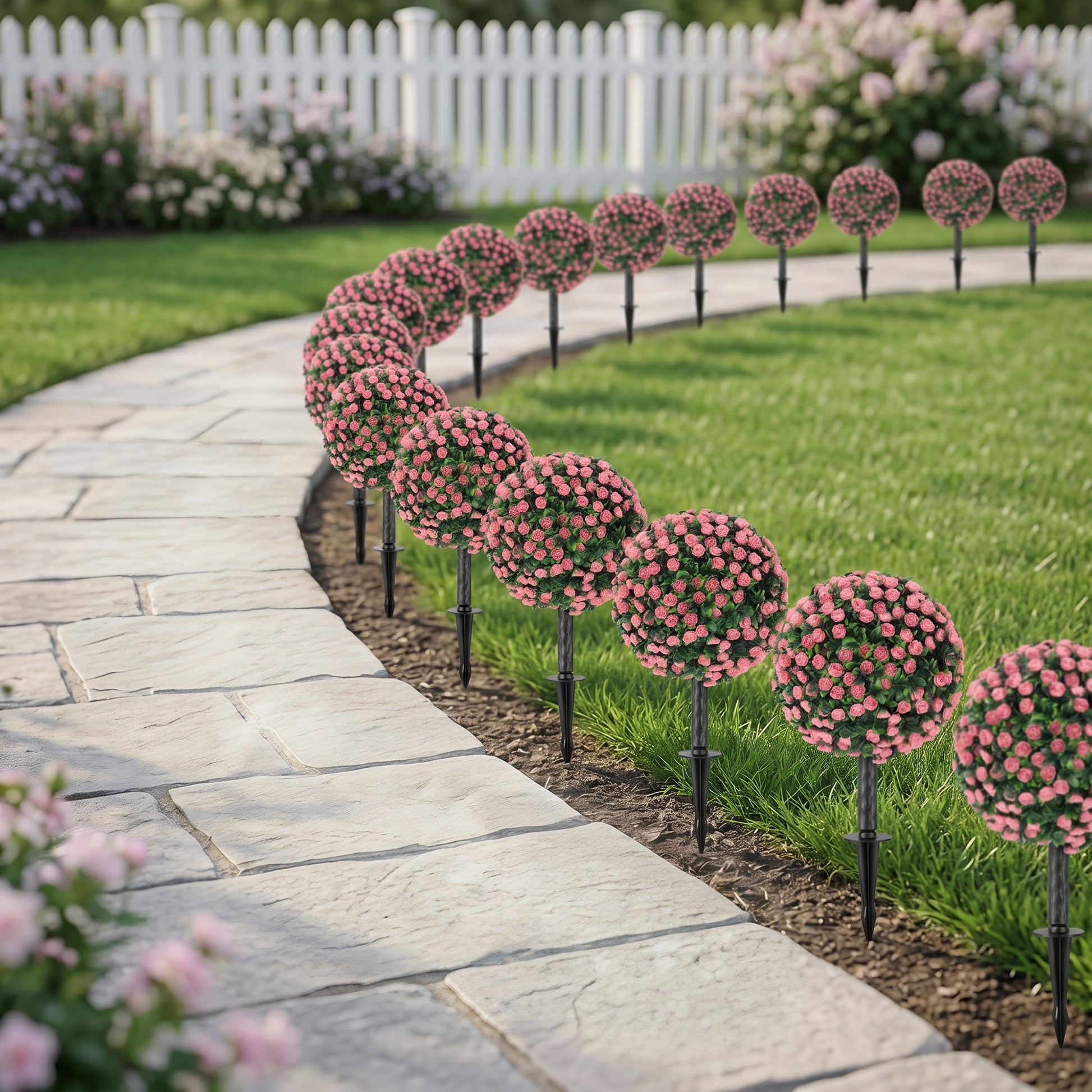 HOMCOM Artificial Rose Topiary UV Resistant, 2-Pack Fake Plants, 55 cm, Pink
