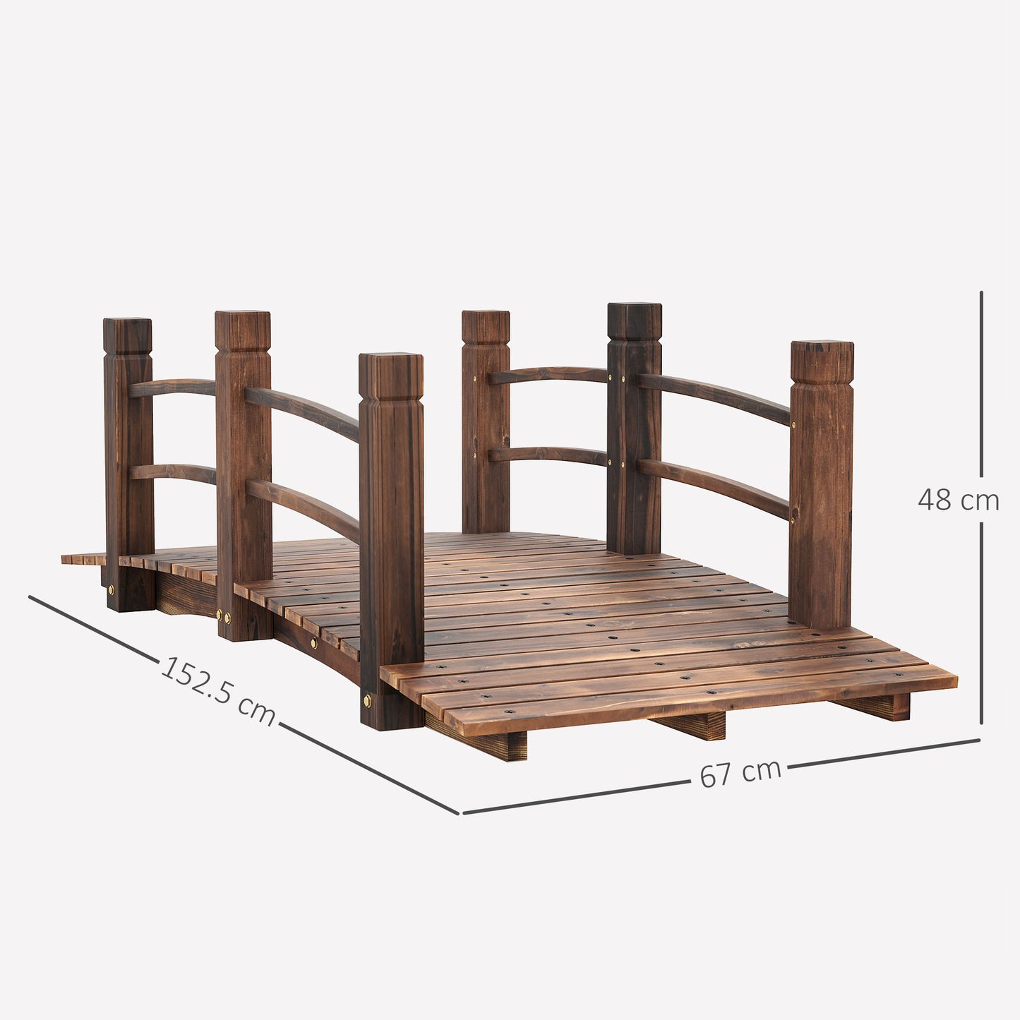 Outsunny 1.5M Wooden Garden Bridge Lawn DÃ©cor Stained Finish Arc Outdoor Pond Walkway w/ Railings Water Yard Decoration