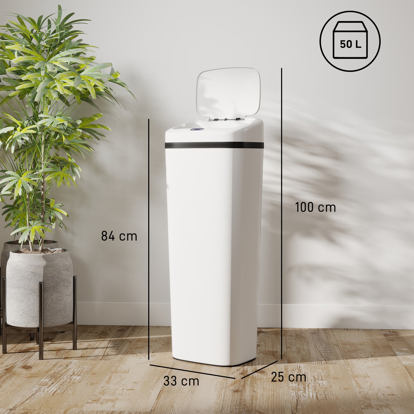 HOMCOM 50L Stainless Steel Sensor Bin - White