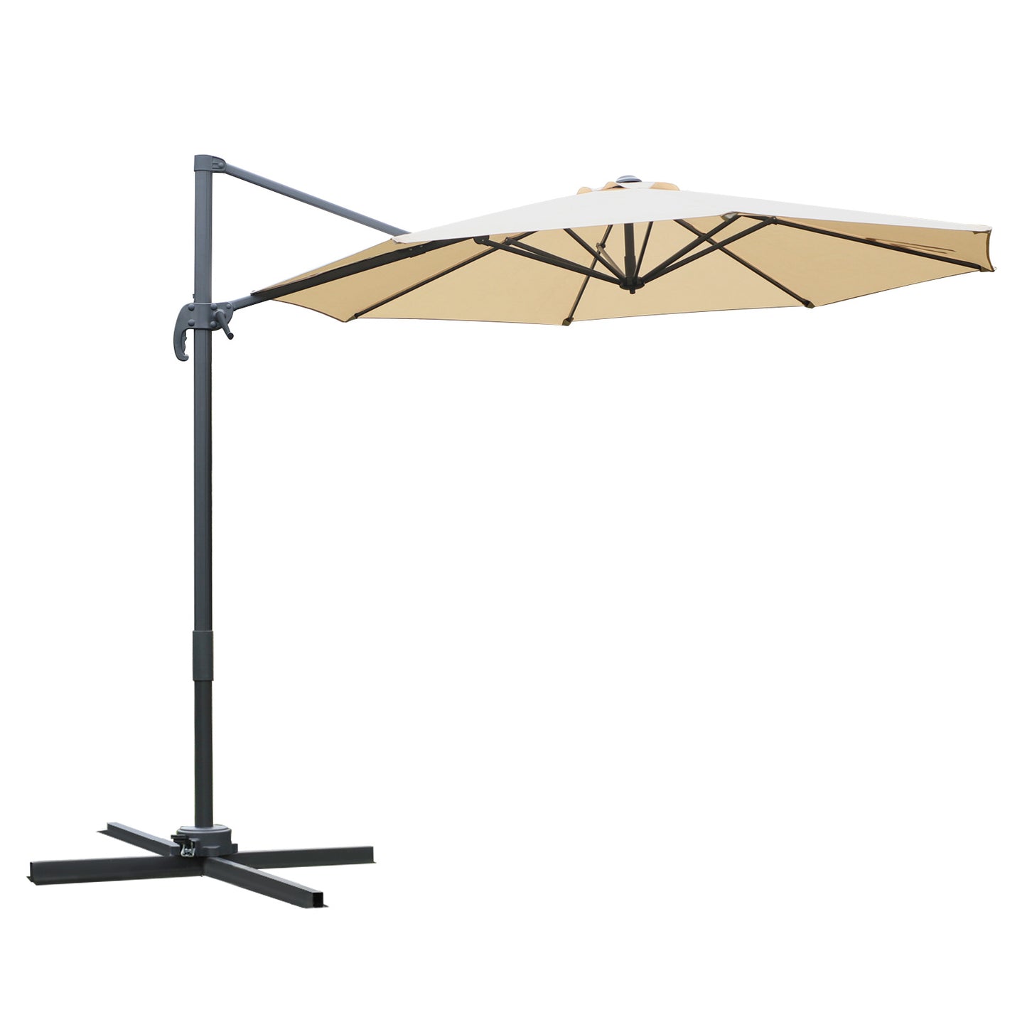 Outsunny Round Umbrella Parasol W/ Tilt 360Â° Rotation and Hand Crank Cross Base-Beige