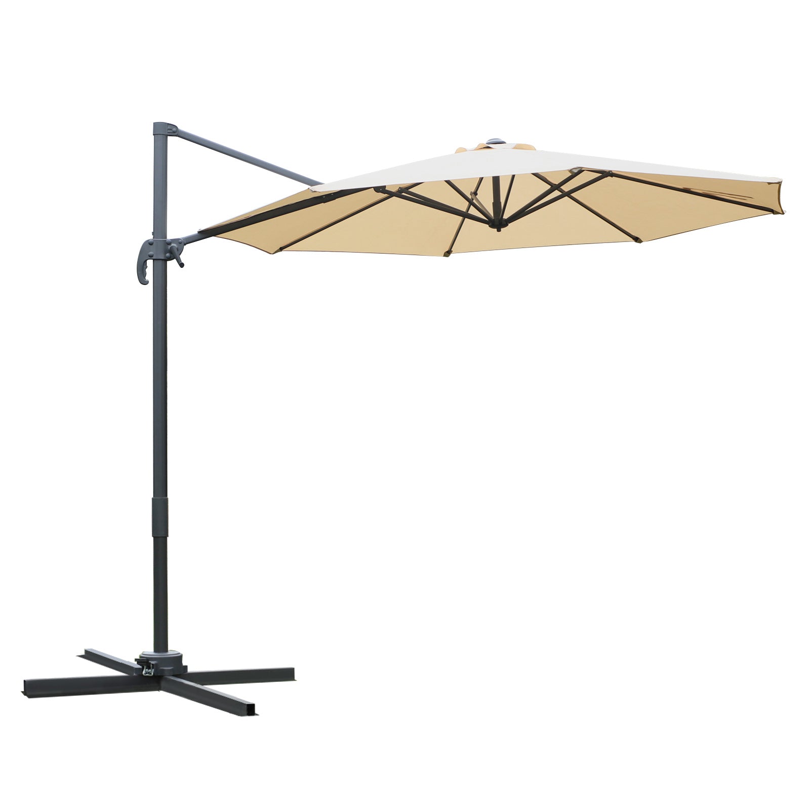 Outsunny Round Umbrella Parasol W/ Tilt 360Â° Rotation and Hand Crank Cross Base-Beige