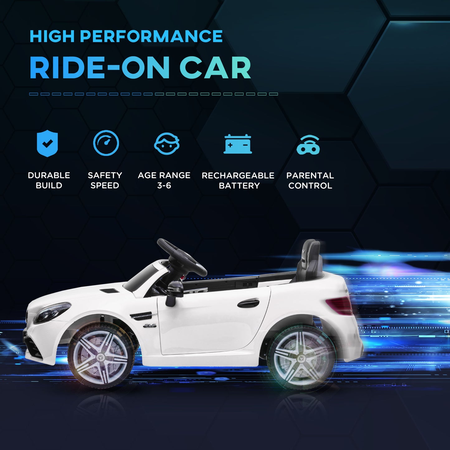 HOMCOM Benz SLC 300  Licensed 12V Kids Electric Ride On, with Music, Remote Control, LED Headlights, Horn, White