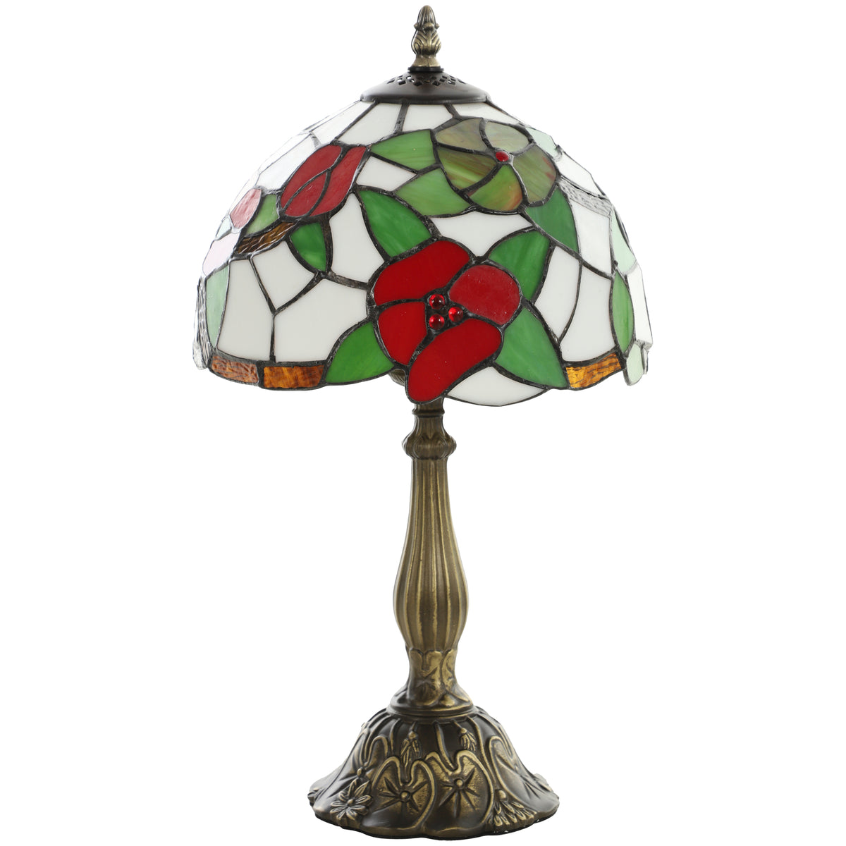 HOMCOM Tiffany Stained Glass Table Lamp, Handmade Antique Bedside Lamp for Bedroom, Living Room, Nightstand, Red Sunflower Default Title
