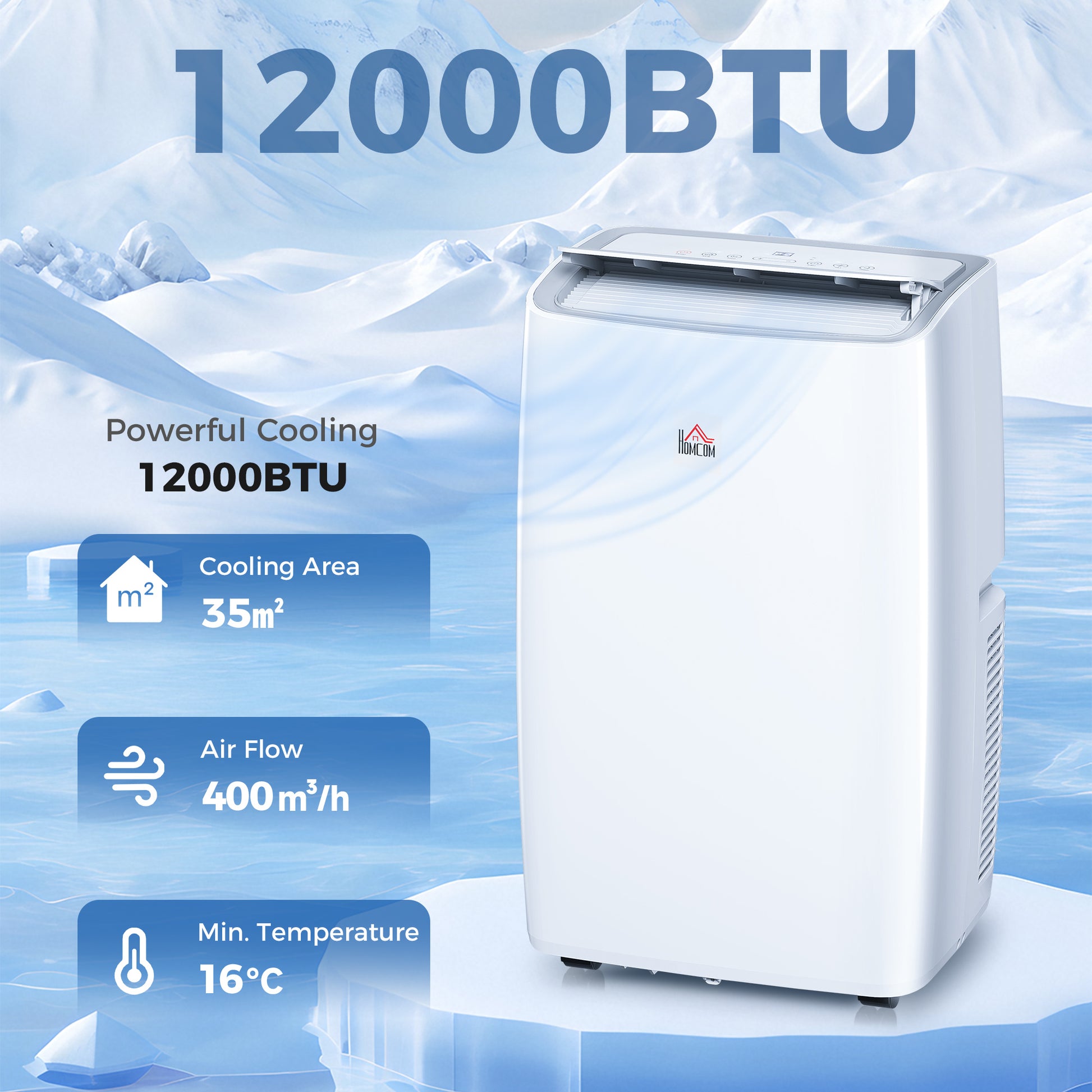 HOMCOM Portable Air Conditioner 12000 BTU, 4-in-1 Air Conditioning Unit, Dehumidifier, Cooling, Fan, Sleep Mode with 3 Speeds, Remote Control, LED Display, 24H Timer, Window Kit, Children Lock, 35mÂ²