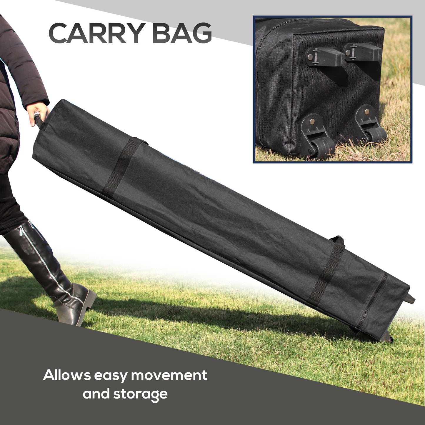 Outsunny 3 x 3(m) Pop Up Gazebo with Mosquito Netting, 1 Person Easy up Marquee Party Tent with 1-Button Push, Double Roof, Carry Bag, Sandbags, Height Adjustable Instant Shelter, Grey