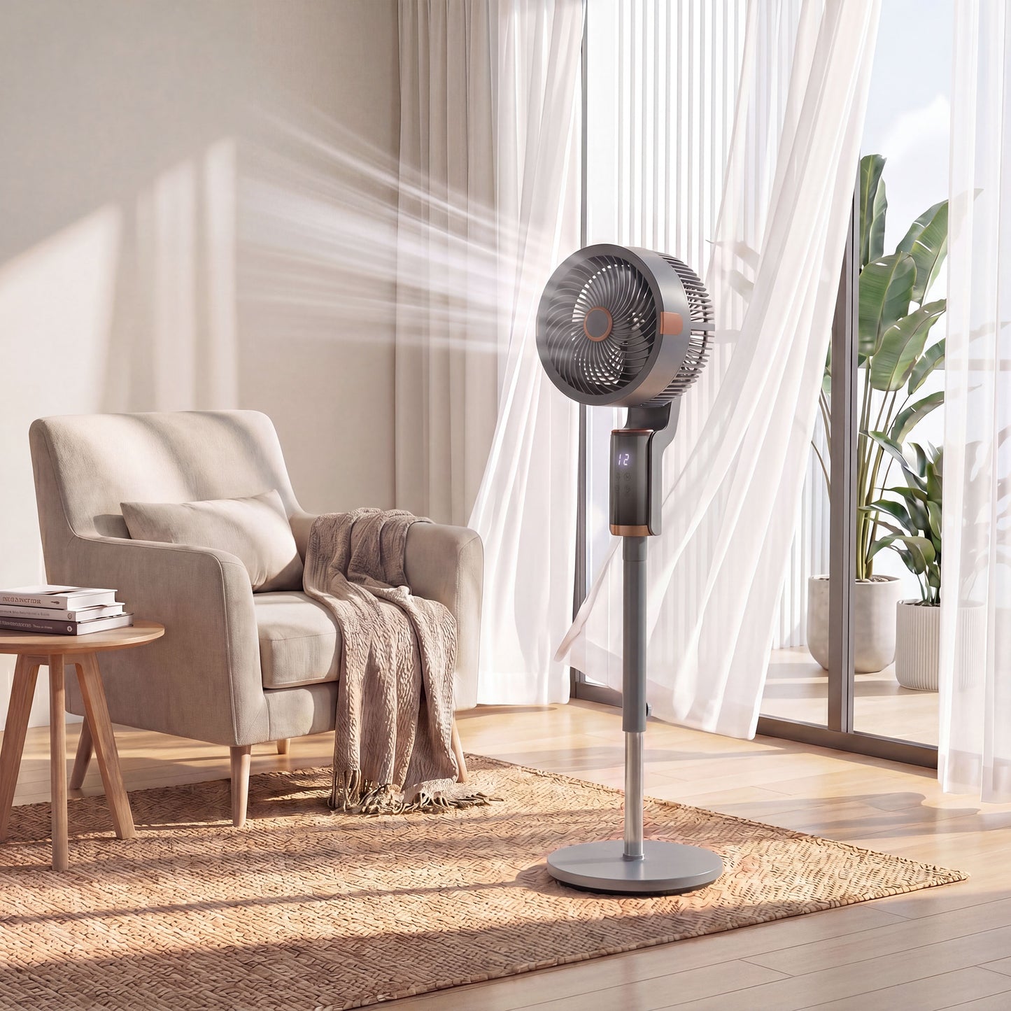 HOMCOM 20 dB Silent Standing Fan for Bedroom, 44" Pedestal Fan with 90Â° Oscillating, 8 Speeds and LED Light, Grey