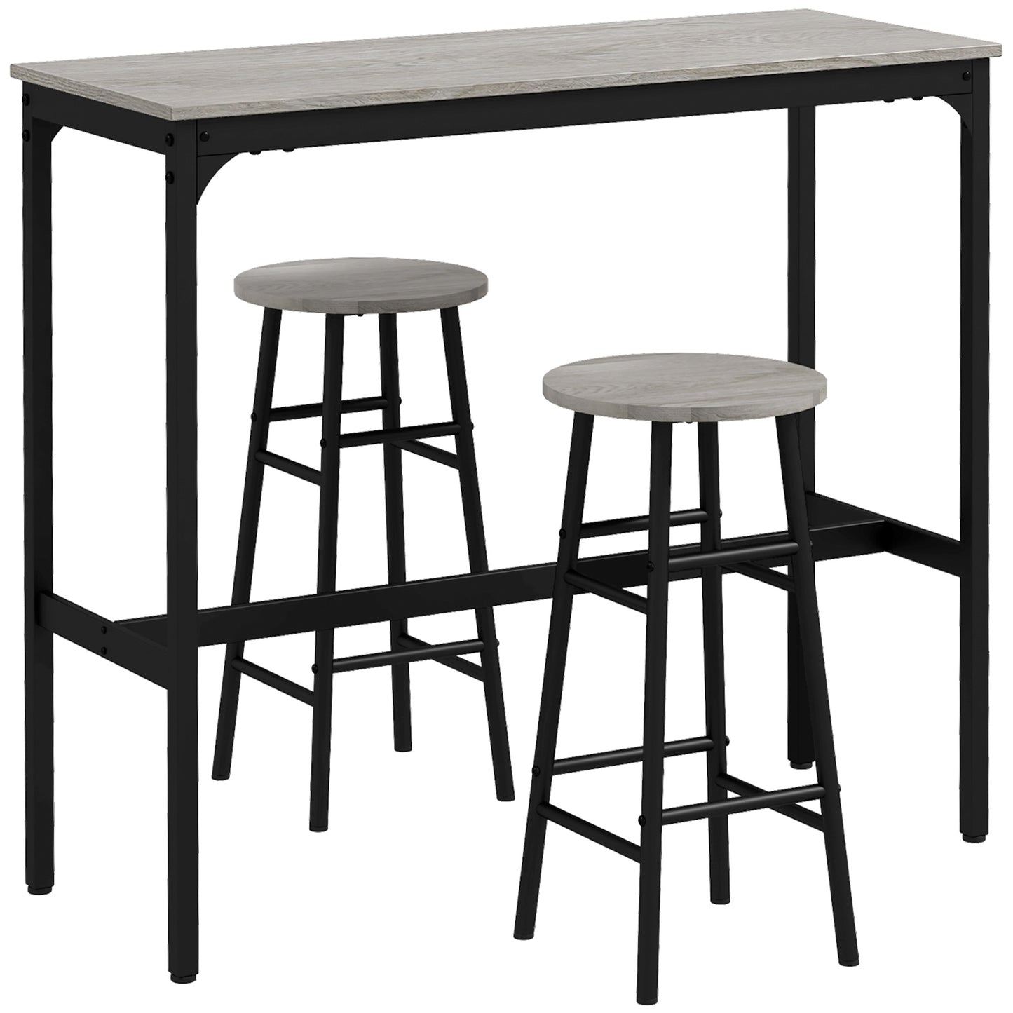 HOMCOM 3 Piece Bar Table Set with 2 Stools, Industrial Bar Table and Stool Set, Dining Table and Chair Set, Grey Default Title