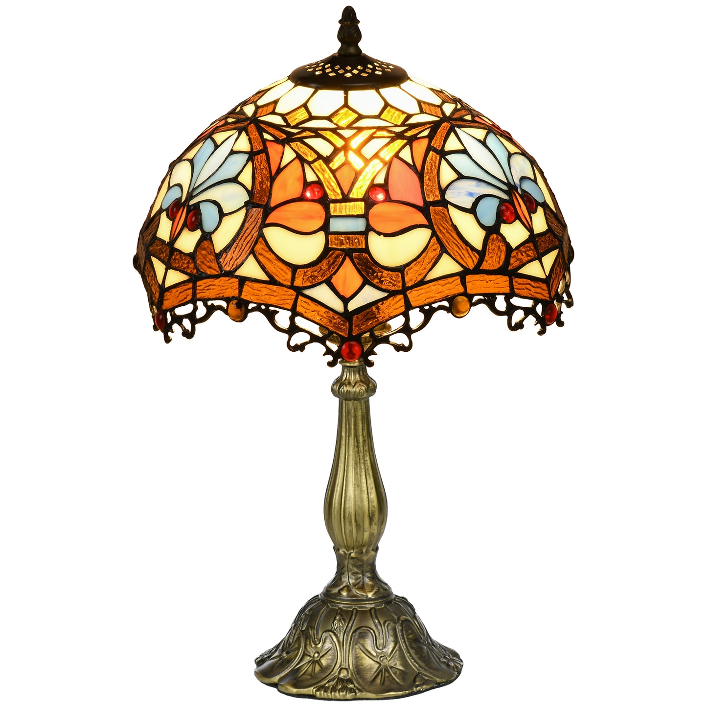 HOMCOM Stained Glass Table Lamp, Handcrafted Artisan Collectible, Suitable for Living Room and Bedside, Multi-Coloured, Ð¤25 x 45Hcm, Zinc Alloy. Default Title