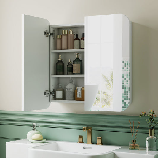 HOMCOM Arched Bathroom Mirror Cabinet with Adjustable Shelves - White
