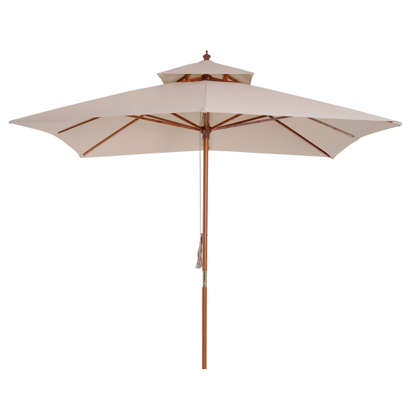 Outsunny 3 x 3 metre Patio Parasol Garden Umbrellas Sunshade Outdoor Wooden Parasol Canopy Double Tier, Beige, BASE NOT INCLUDED Default Title