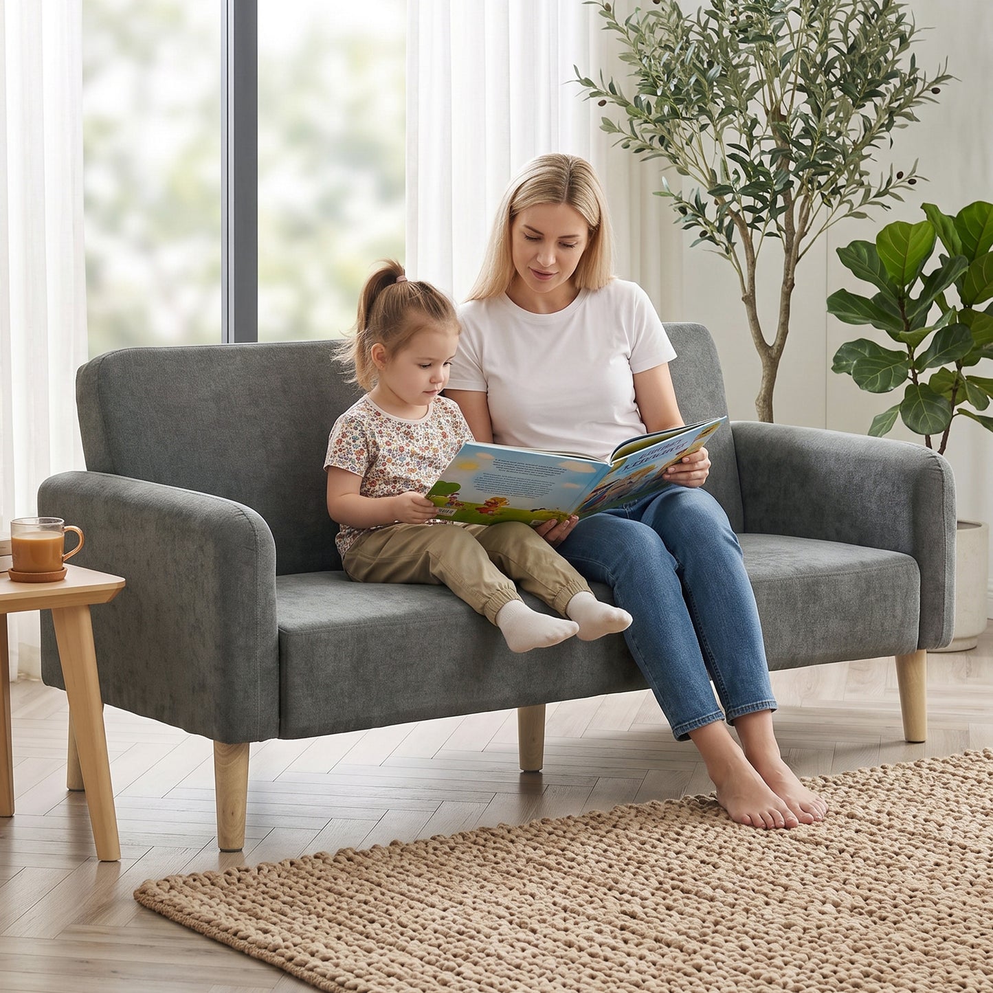 HOMCOM 2 Seater Sofa, Velvet Small Couch with 20cm Thick Padding, Wide and Deep Seat, Grey