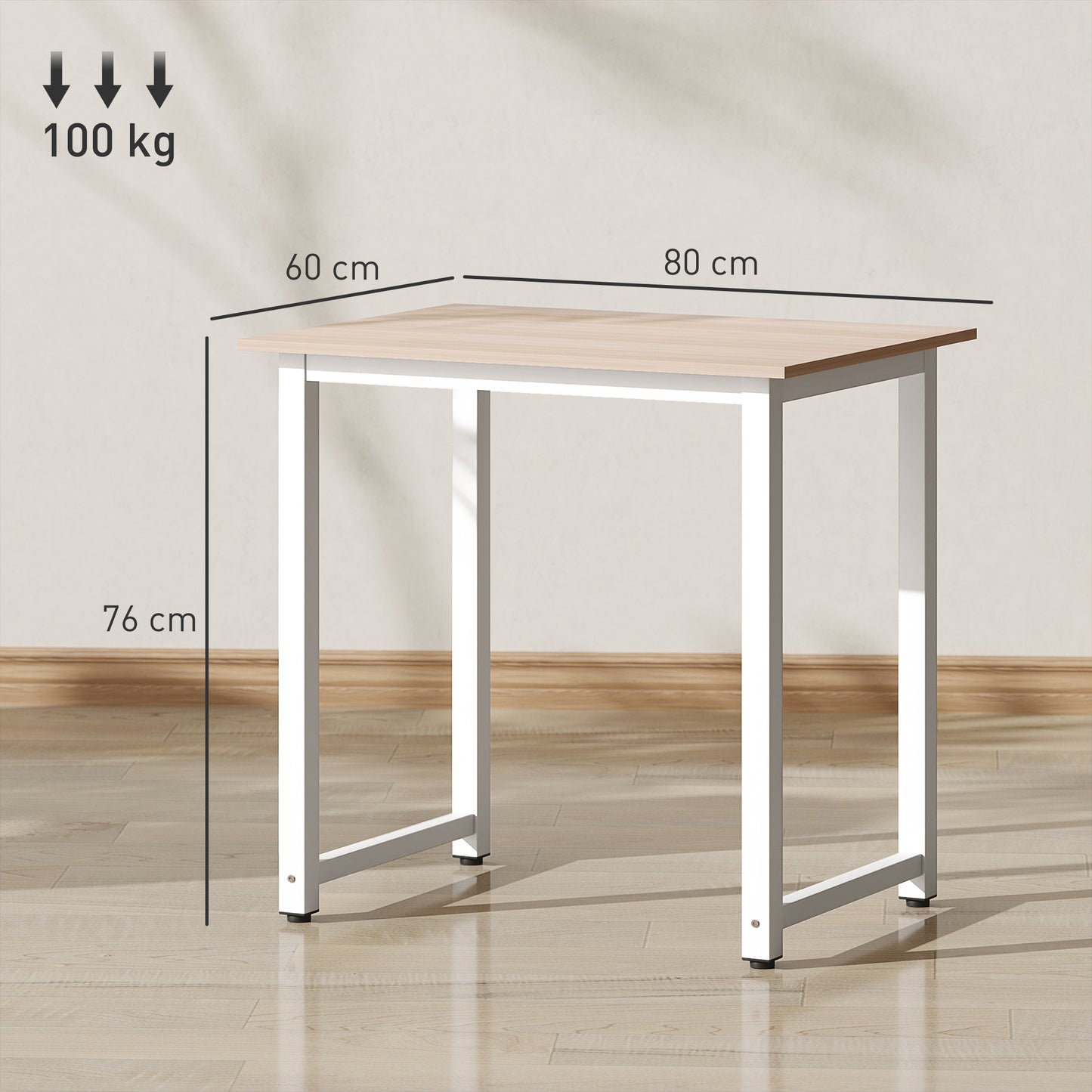 HOMCOM Computer Desk, Writing Table, 80 x 60 x 76cm Workstation for Home Office, Study with Metal Frame, Simple Assembly, White