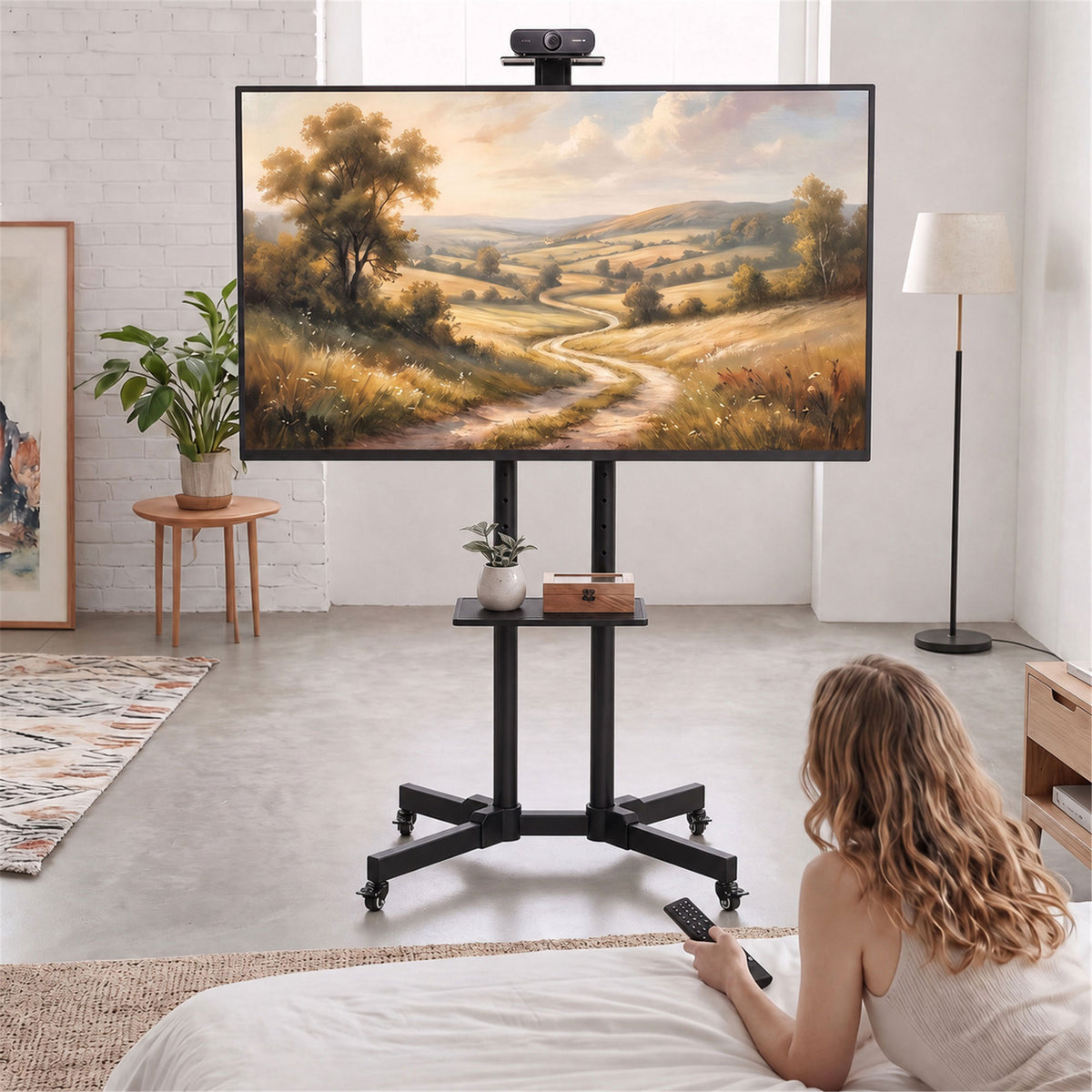 HOMCOM Mobile TV Stand on Wheels for 32-75 Inch Screens, Mobile TV Cart with Tilt, Height Adjustable, Black