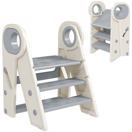 AIYAPLAY Foldable and Adjustable Kids Step Stool with Handle, Non-Slip, Grey