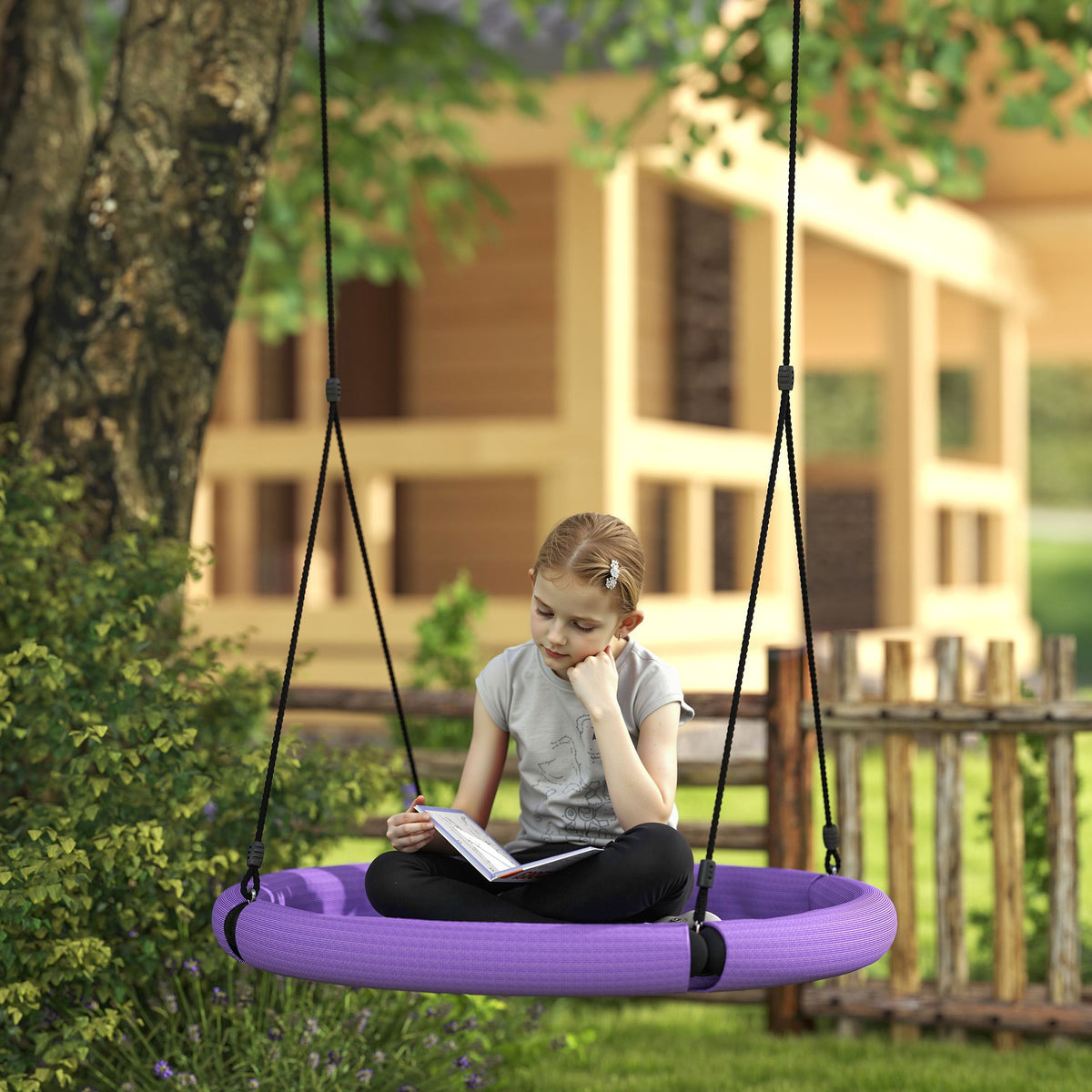 AIYAPLAY 100cm Diameter Nest Seat for Kids with Height Adjustable Hanging Ropes for Outdoor, Playground, Garden, Purple