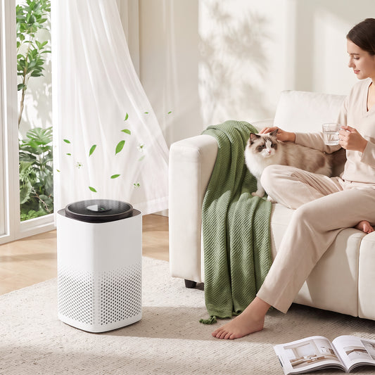 HOMCOM Smart Air Purifier for Home, HEPA Filter, Sleep/Auto Mode, 27mÂ², Air Cleaner, App & Voice Control, Quiet, AQI Indicator