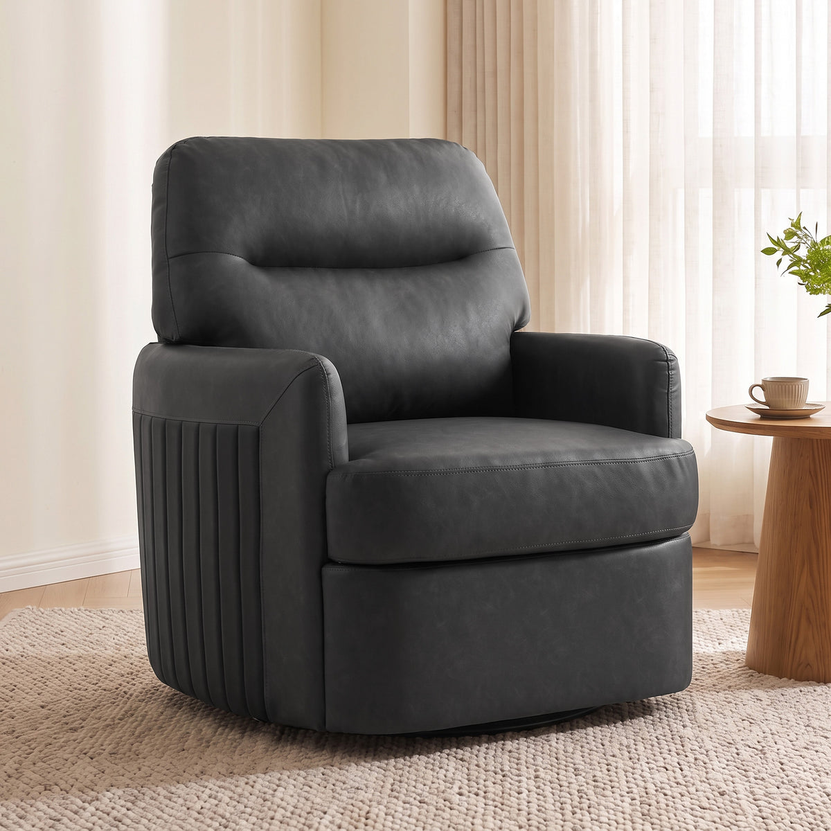HOMCOM 360Â° Swivel Accent Chair, Modern Armchair with Thick Cushion, PU Leather Upholstered, Dark Grey