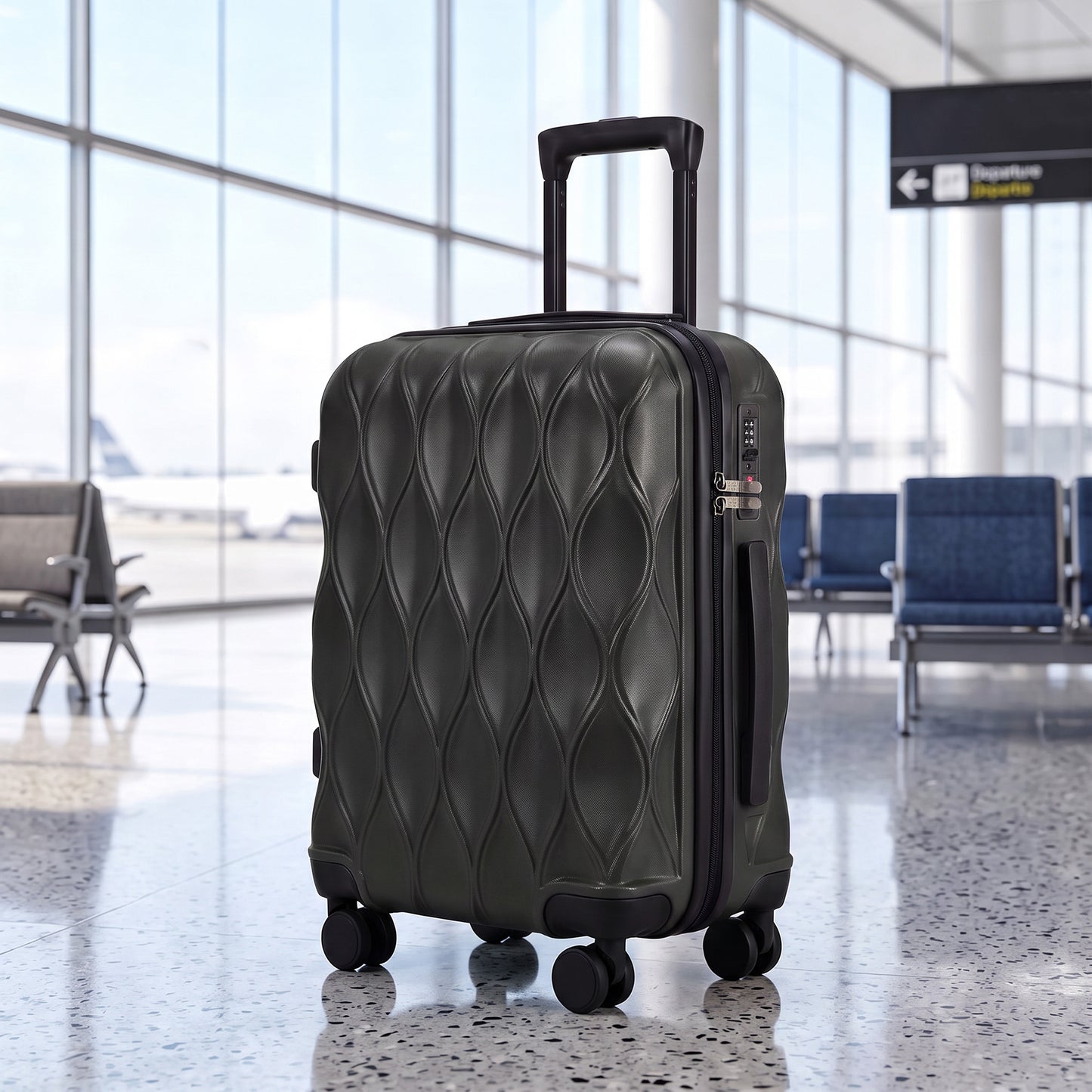 HOMCOM 56cm 41L Suitcase, Lightweight ABS Hard Shell Carry On Luggage with TSA Lock, Spinner Wheels, Telescopic Handle, Black