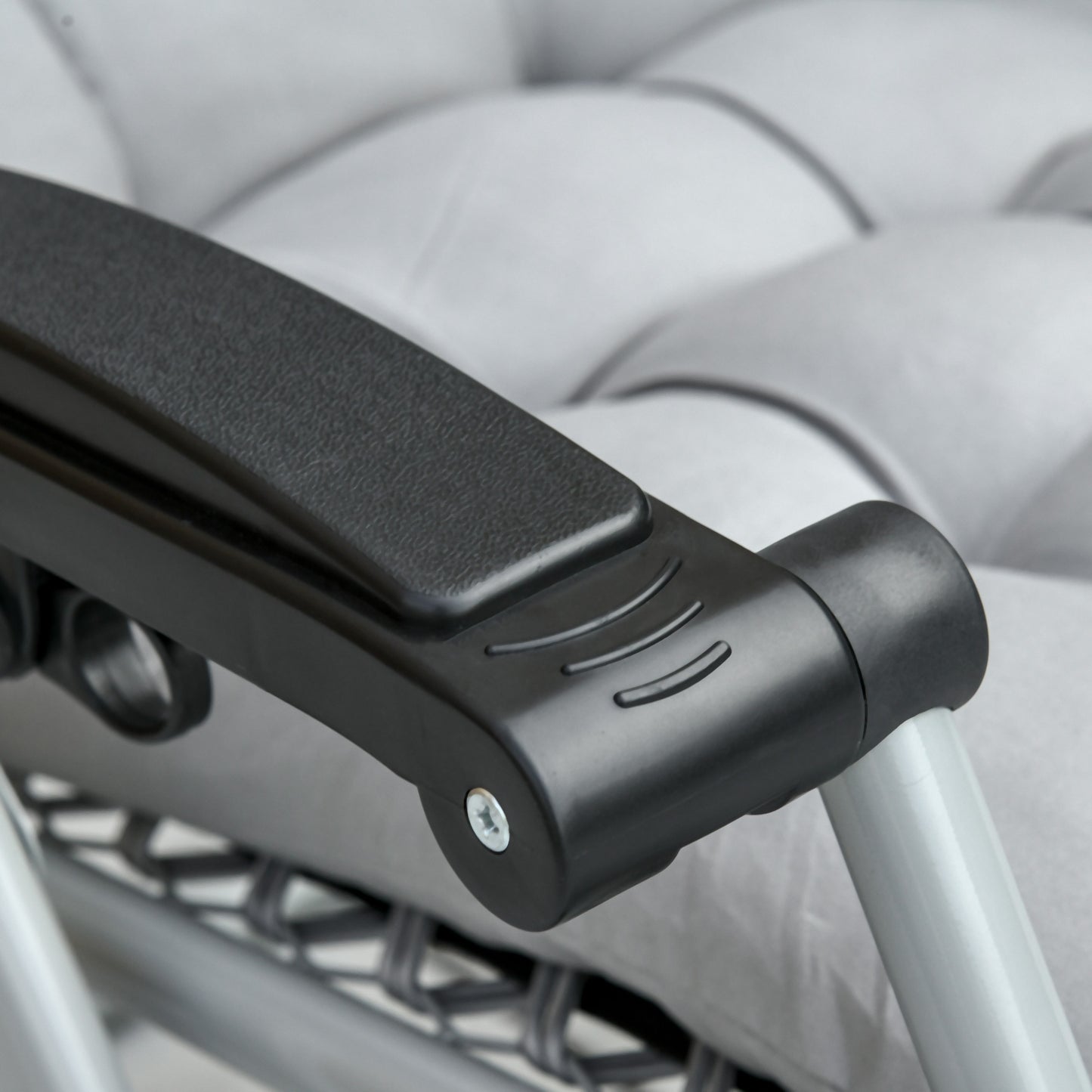 Outsunny 2pc Reclining Zero Gravity Sun Loungers ,Folding Chaise Lounge Chair with Cushions, Light Grey