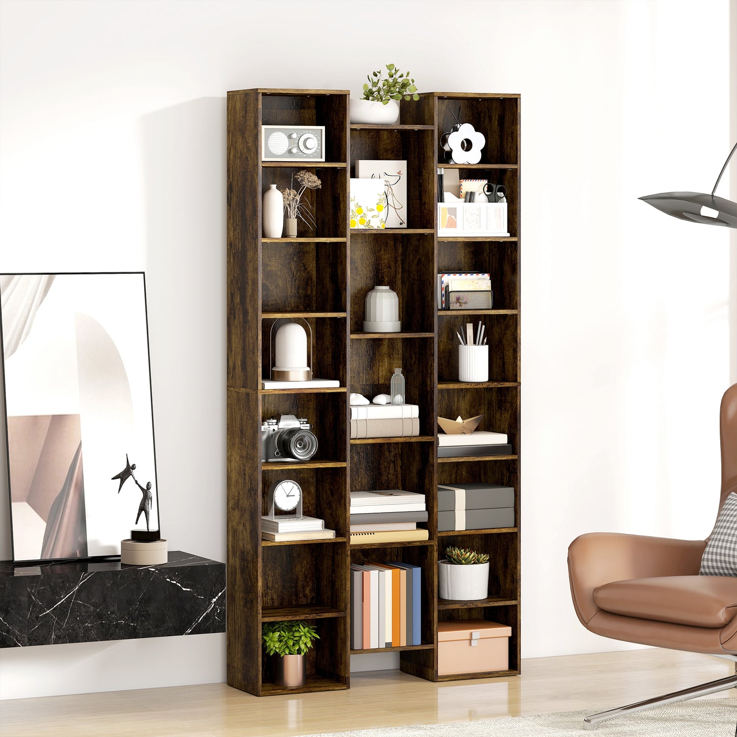 HOMCOM 21-Compartment Bookshelf - Brown