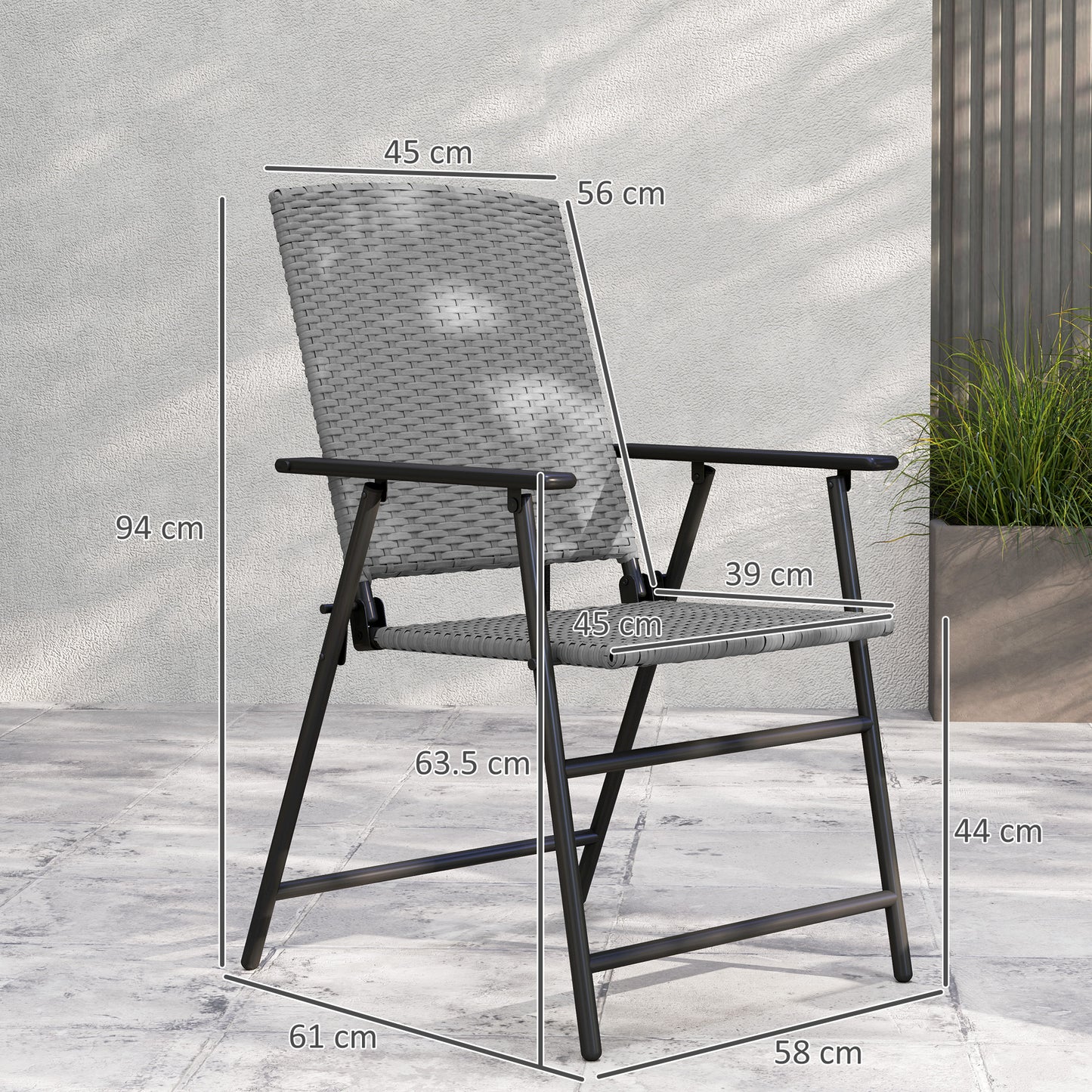 Outsunny Set of Two Folding Rattan Seat Chairs - Grey