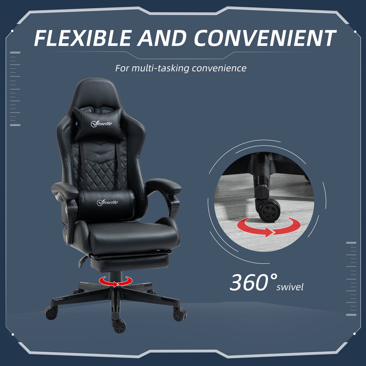 Vinsetto Computer Gaming Chair with Footrest, Video Gaming Chair for Adults with 130Â° Reclining Back, Desk Chair with Lumbar Support and Adjustable Height, Black