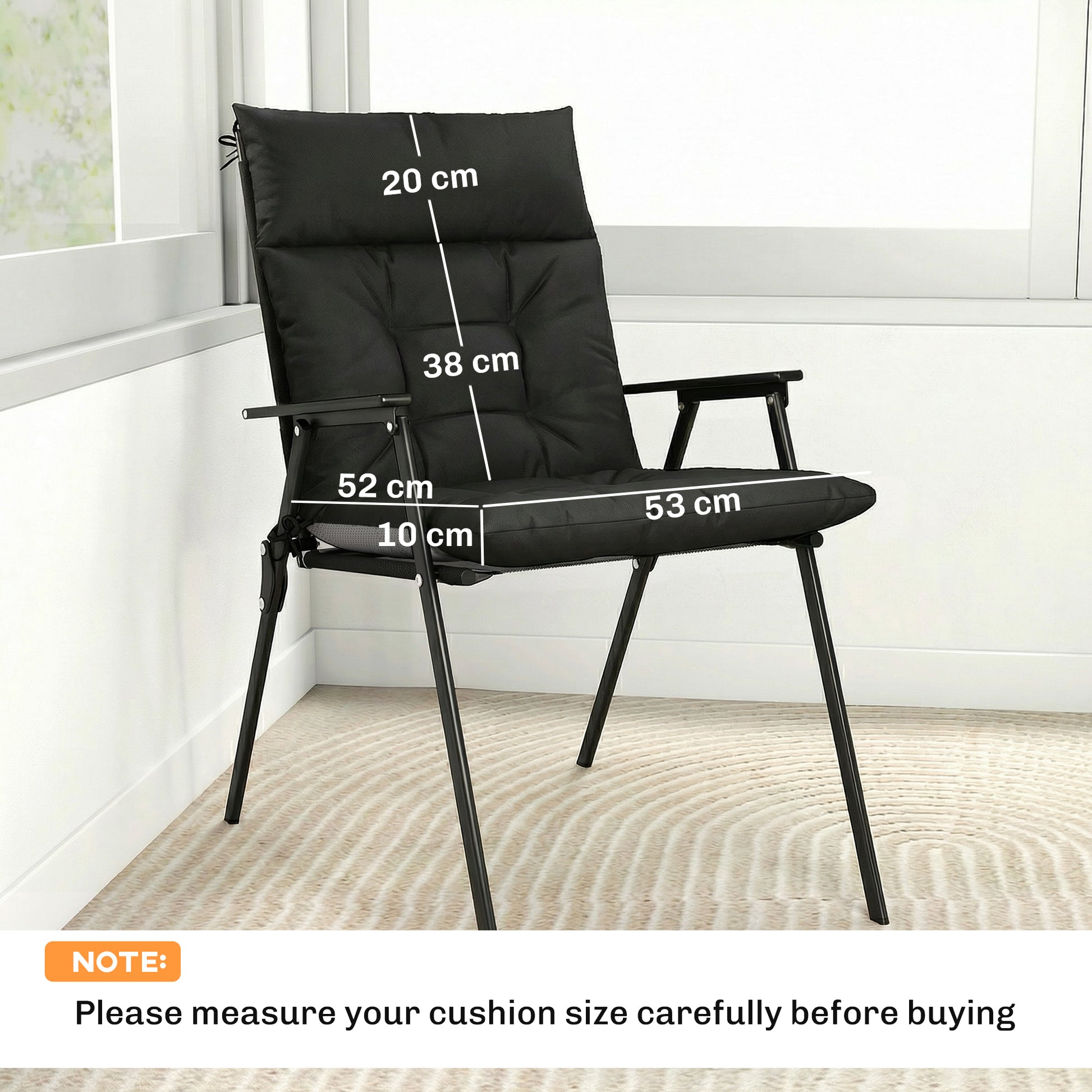 Outsunny Patio Chair Cushions Set of 4, Waterproof Non-Slip Lounge Chair Cushions, 112x53cm, Black