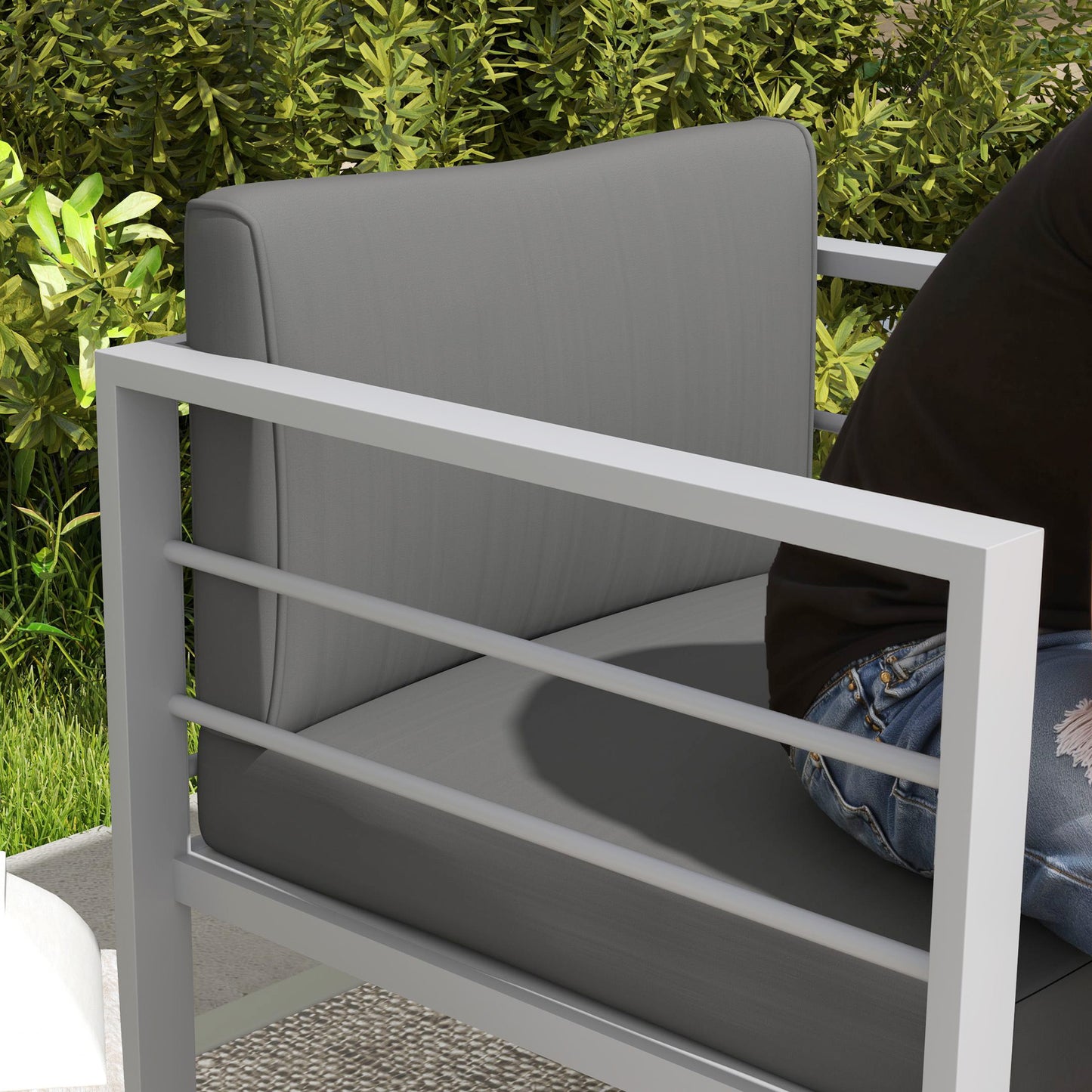 Outsunny Garden Sofa Set of 2, All-Weather Garden Sofa Set with Removable Cushions, Metal Frame Outdoor Furniture for Balcony, Charcoal Grey