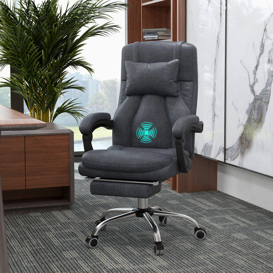 Vinsetto Office Chair with Lumbar Massage, 135Â° Reclining Computer Chair with Adjustable Headrest, Retractable Footrest, 10cm Double Padded Seat, Microfiber Fabric, Metal Base, Dark Grey