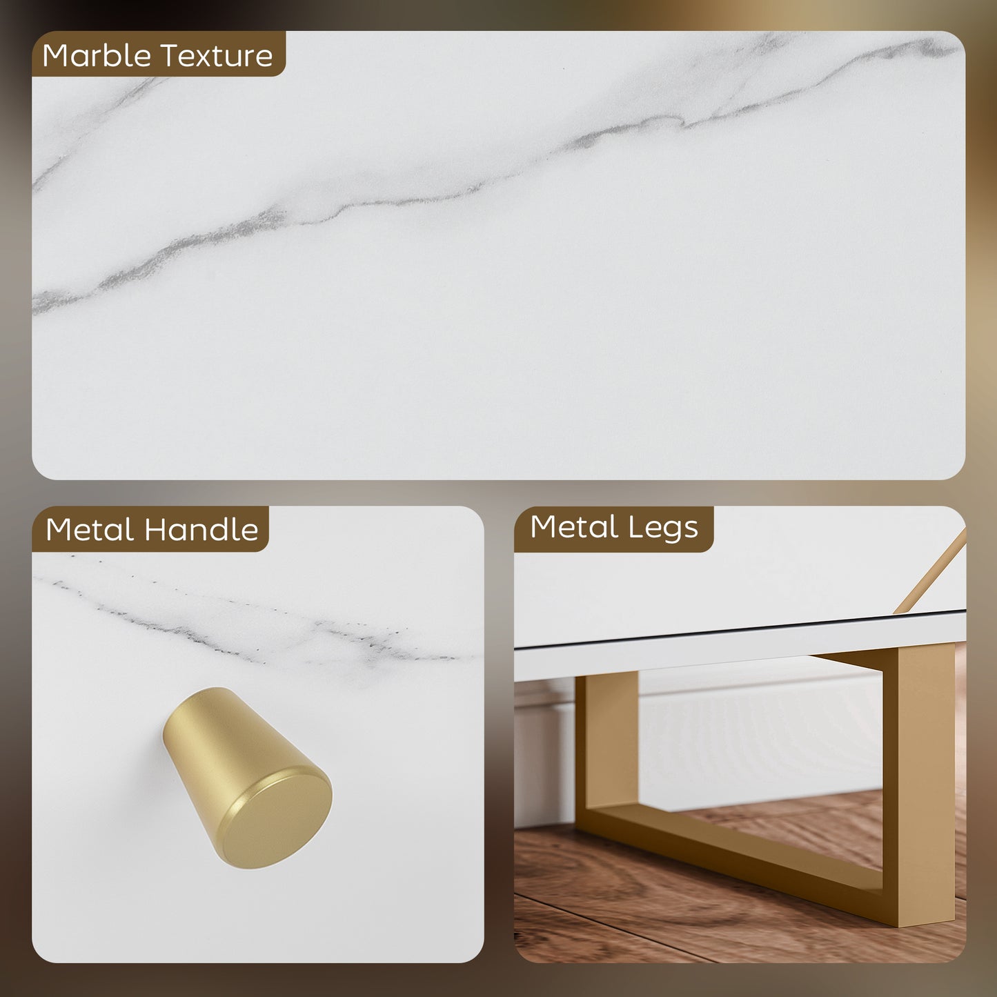 HOMCOM Sideboard Storage Cabinet, Modern Storage Cupboard with Adjustable Shelves and Metal Legs for Living Room, Kitchen, Dining Room, Entryway, White Marble Tone