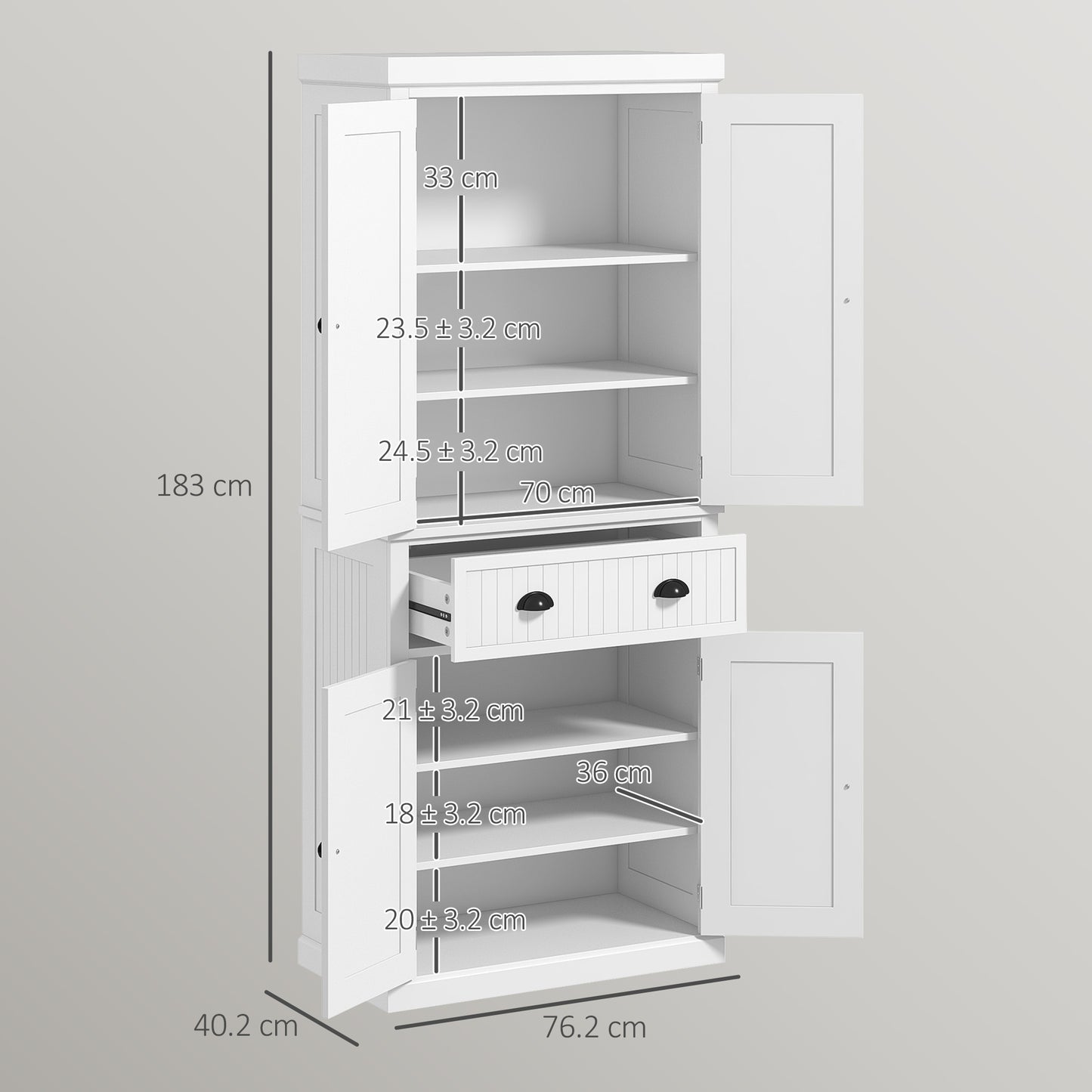 HOMCOM Kitchen Storage Cabinet with Drawer and Adjustable Shelves - White