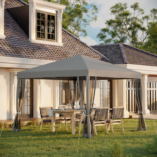 Outsunny 3 x 3Â m Pop Up Gazebo, 420D Garden Tent Canopy with Removable Mesh Sidewall Netting, Carry Bag for Garden Patio Outdoor, Light Grey