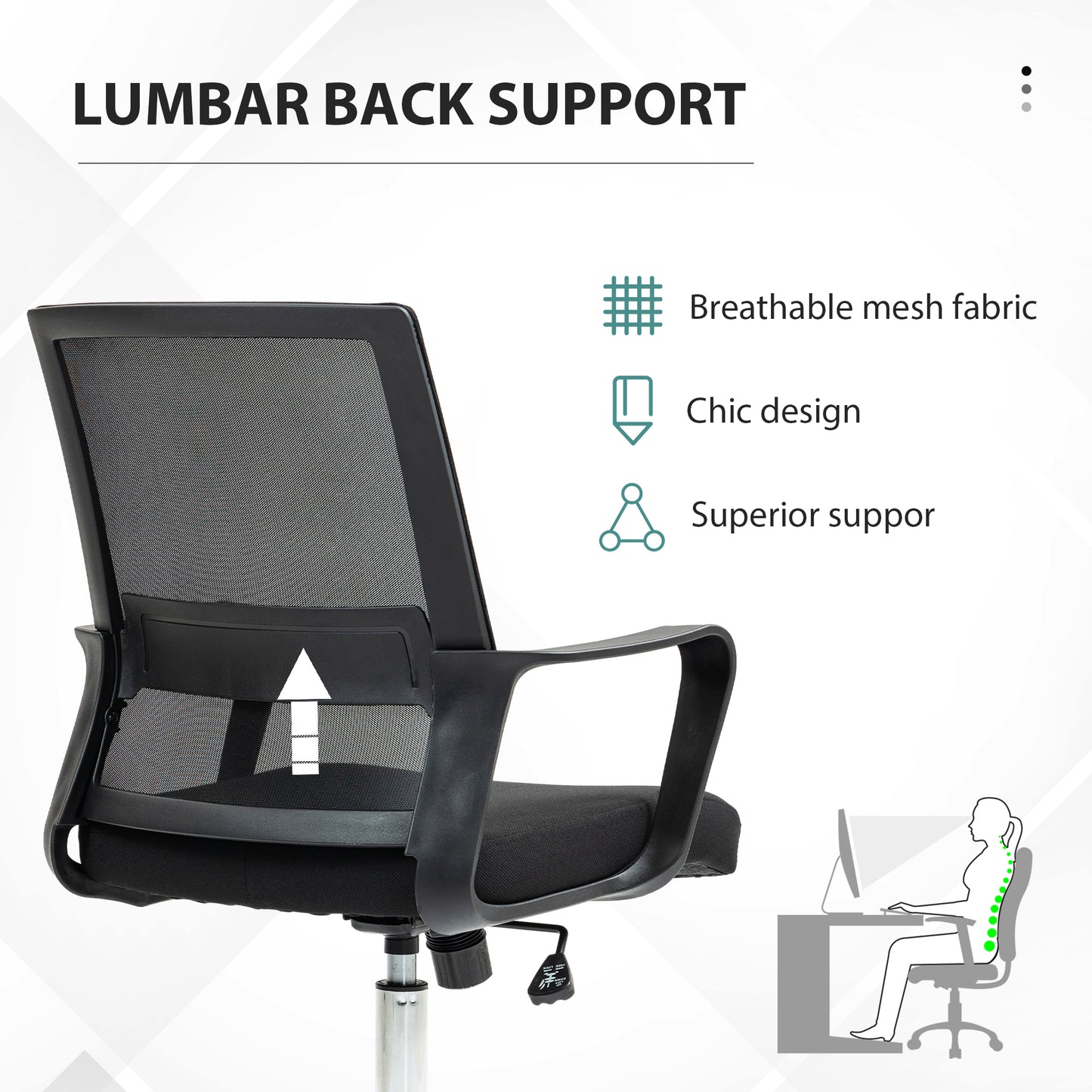 Vinsetto Home Office Chair and Computer Desk Set, Mesh Chair with Swivel Wheels, Study Desk with Storage Shelf, Rustic Brown and Black