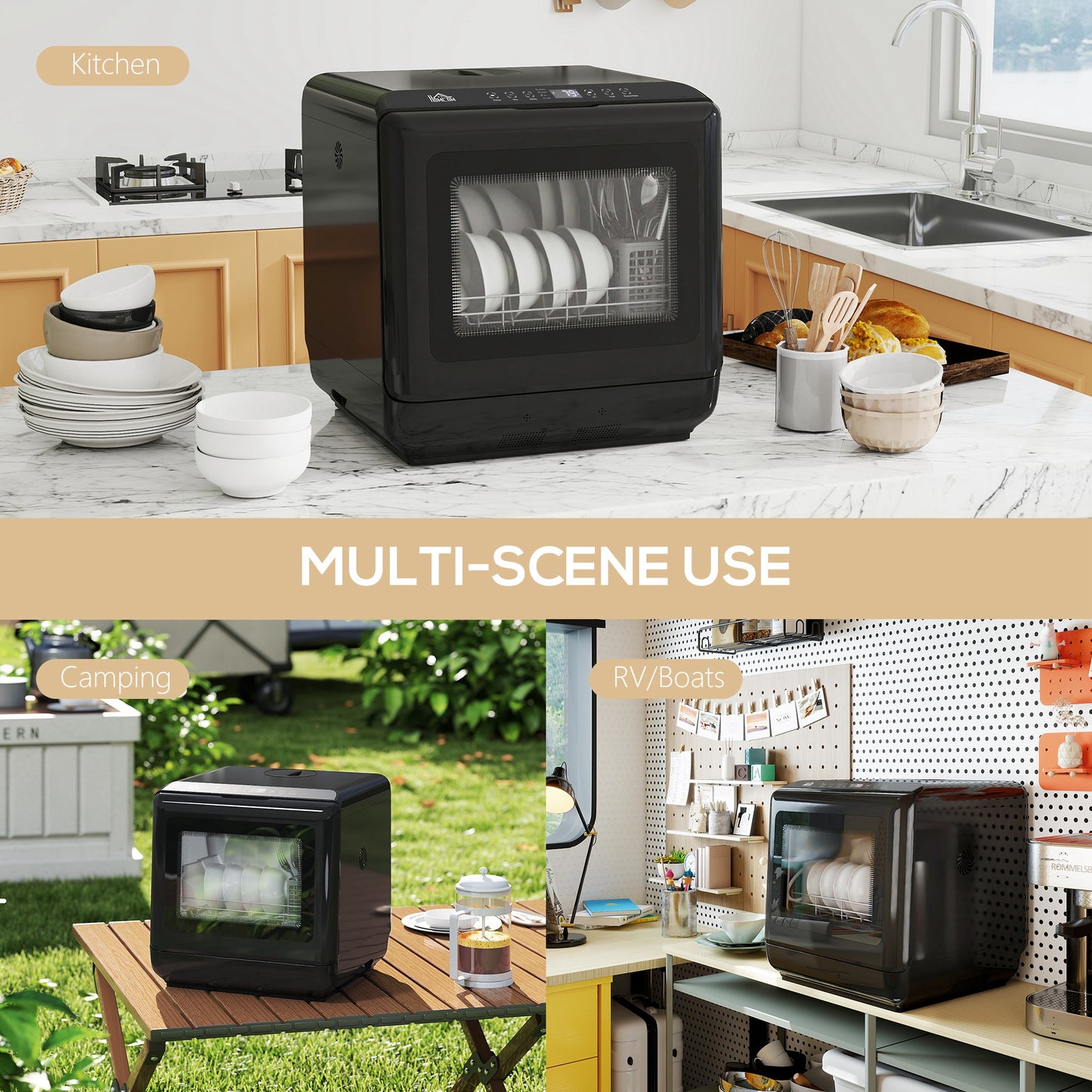 HOMCOM 6L Five-Mode Tabletop Dishwasher - Black