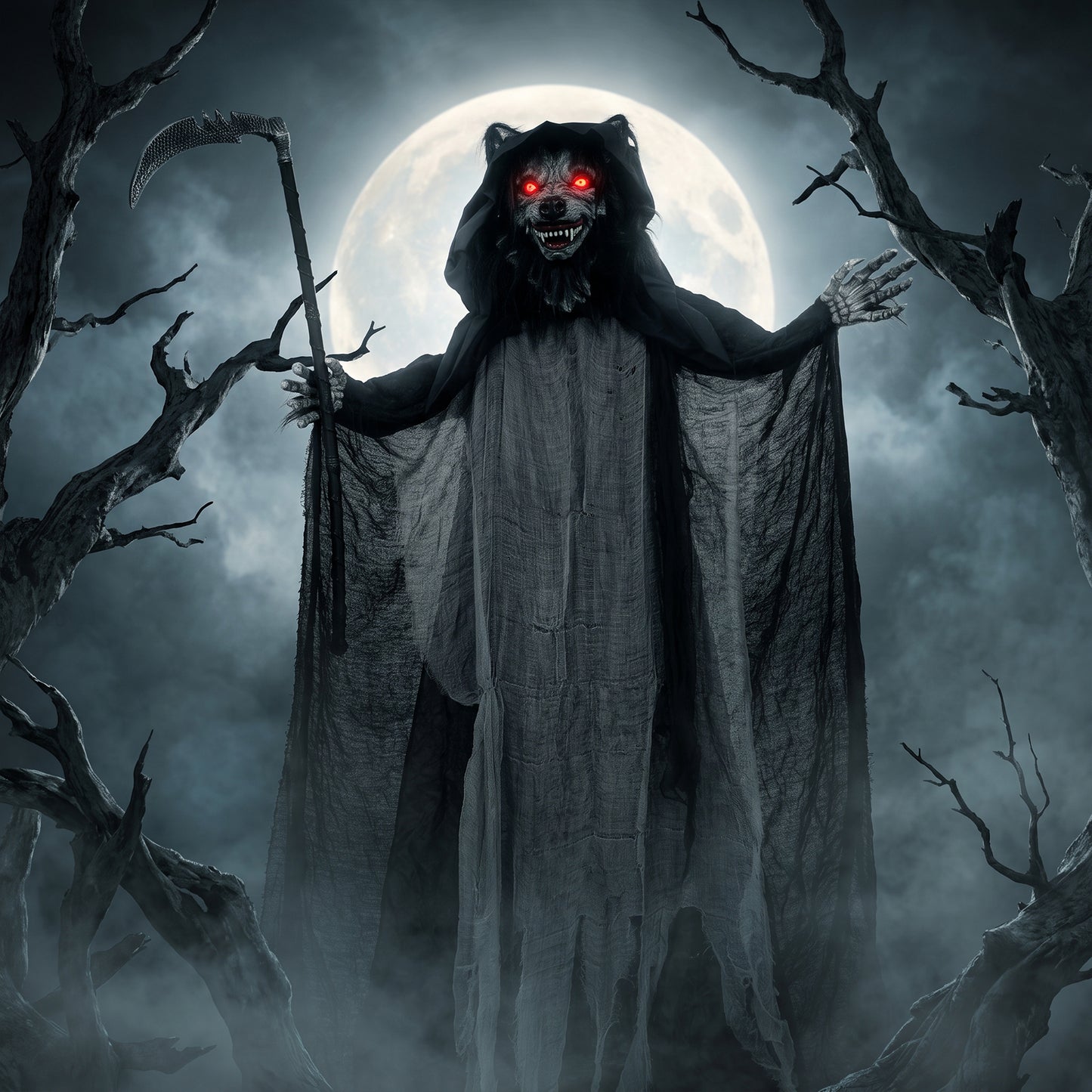 HOMCOM Halloween Standing Werewolf Animated Decoration with Light-Up Eyes, Sound and Touch Activated