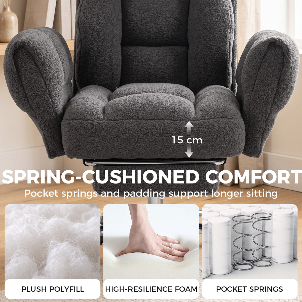 HOMCOM Criss Cross Office Chair with Flip-Up Armrests, Reclining Desk Chair with Wide Seat, Footrest, Wheels, Dark Grey