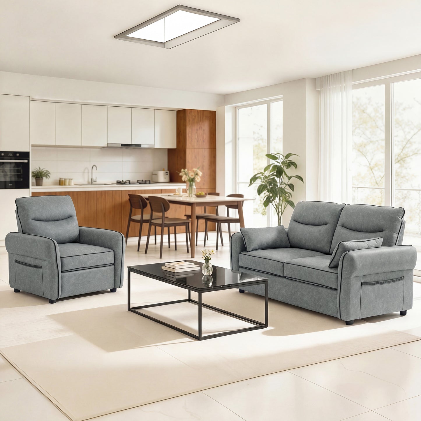 HOMCOM 3 Seater Sofa, Faux Leather Couch - Grey